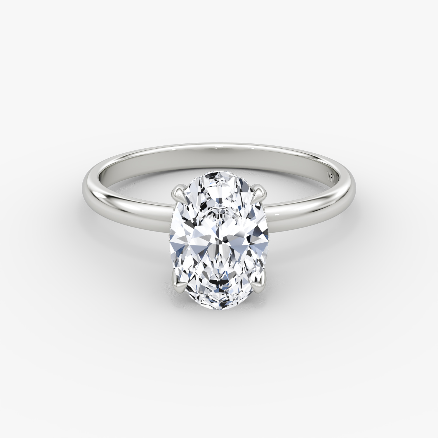 The Classic Hidden Halo | Oval | 18k | White Gold | bandAccent: Plain | bandWidth: large | prongStyle: Plain | diamondOrientation: vertical | caratWeight: other