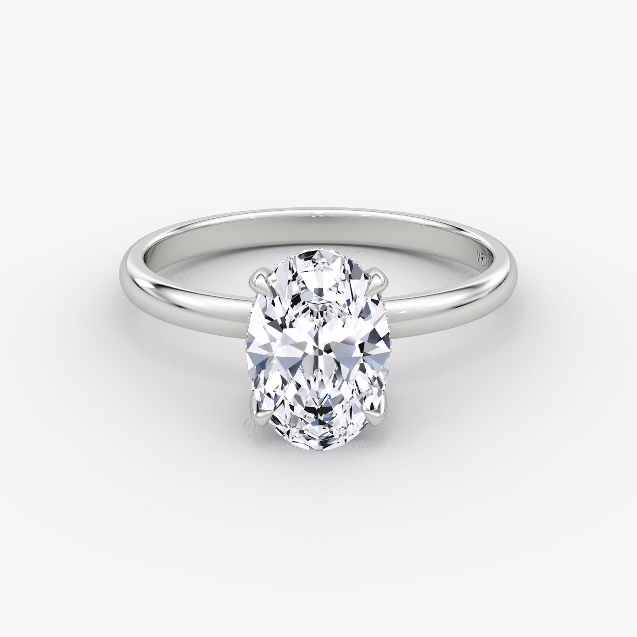 The Classic Hidden Halo | Oval | 18k | White Gold | bandAccent: Plain | bandWidth: large | prongStyle: Plain | diamondOrientation: vertical | caratWeight: other