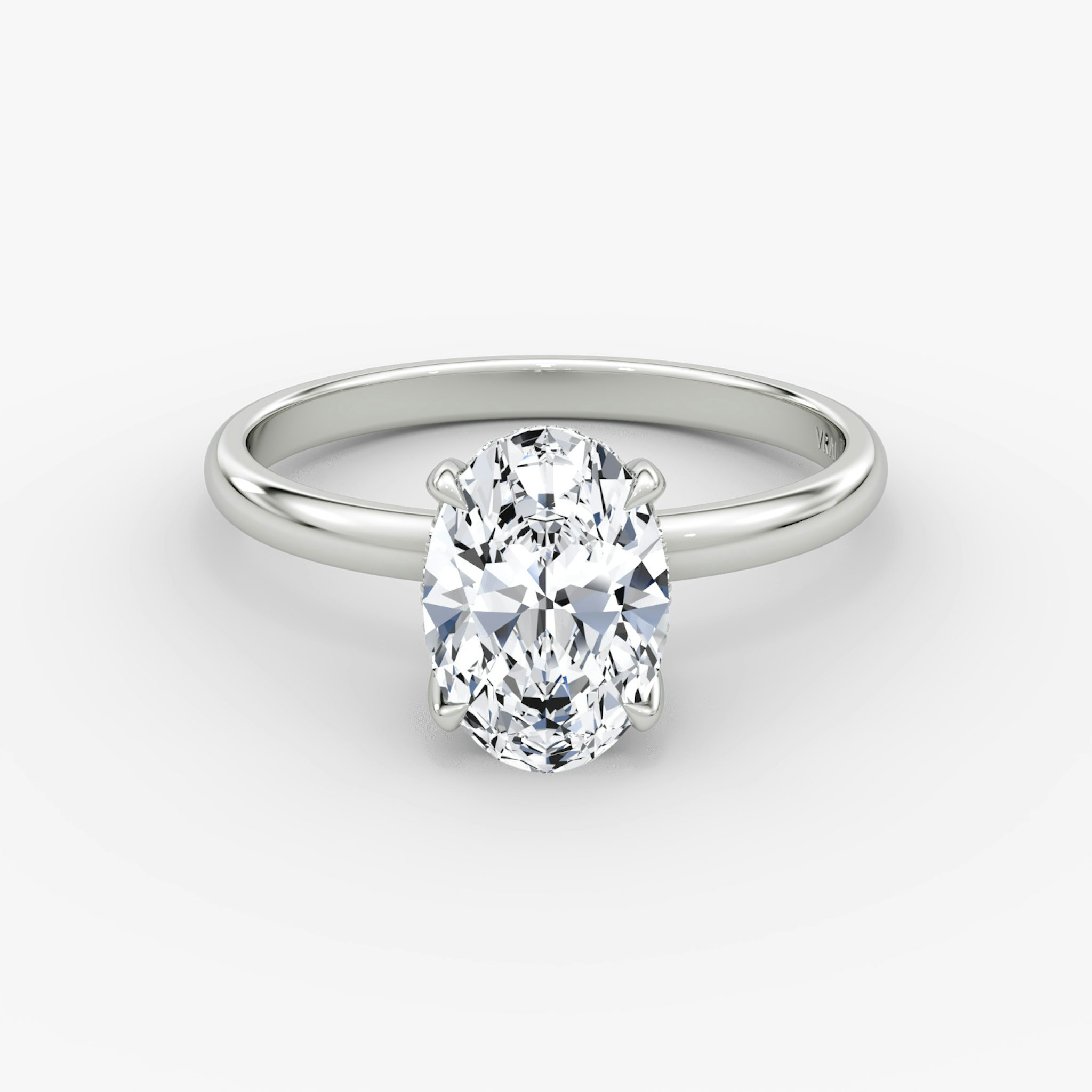 The Classic Hidden Halo | Oval | 18k | White Gold | bandAccent: Plain | bandWidth: large | prongStyle: Plain | diamondOrientation: vertical | caratWeight: other