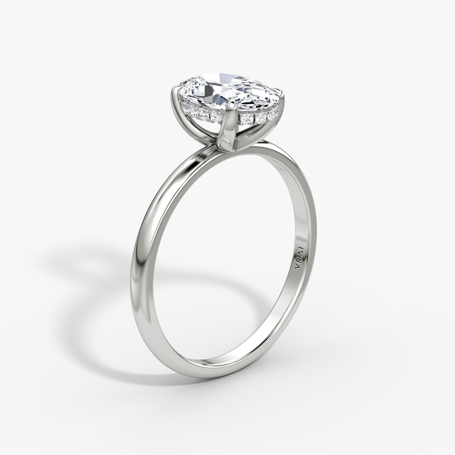 The Classic Hidden Halo | Oval | 18k | White Gold | bandAccent: Plain | bandWidth: large | prongStyle: Plain | diamondOrientation: vertical | caratWeight: other