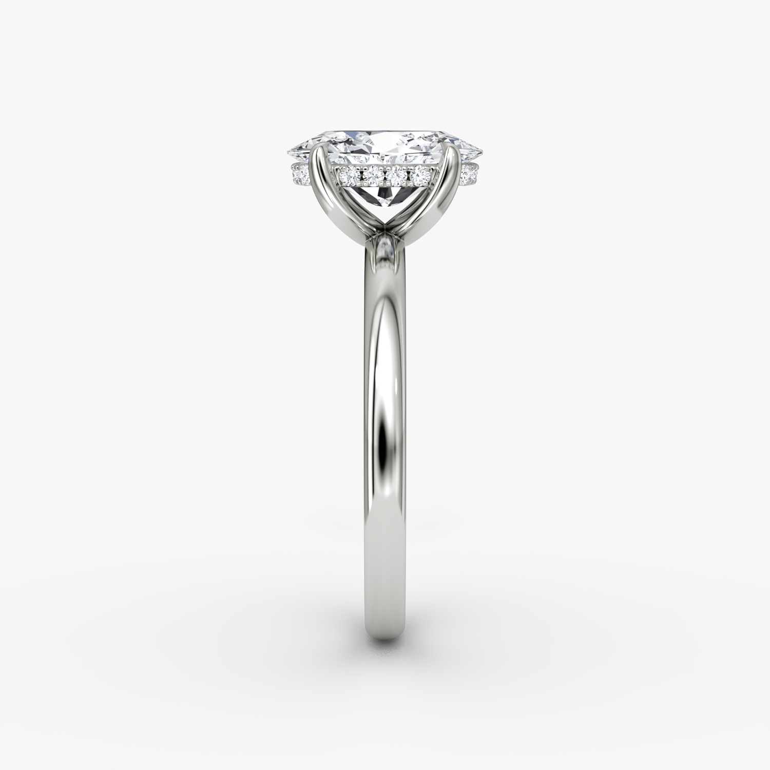The Classic Hidden Halo | Oval | 18k | White Gold | bandAccent: Plain | bandWidth: large | prongStyle: Plain | diamondOrientation: vertical | caratWeight: other