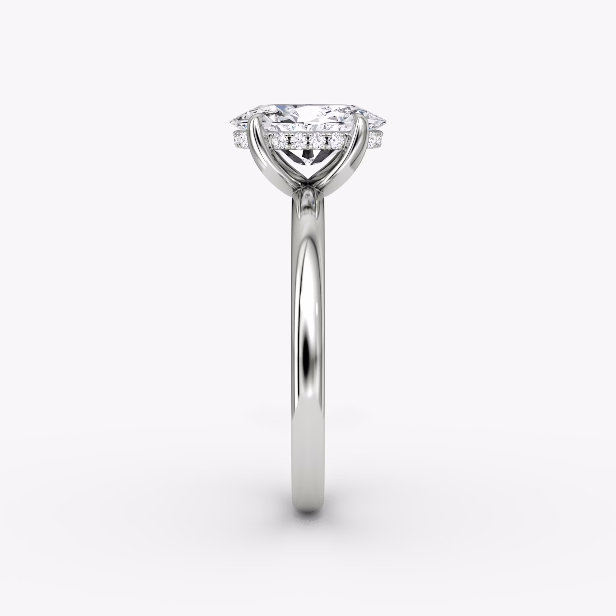 The Classic Hidden Halo | Oval | 18k | White Gold | bandAccent: Plain | bandWidth: large | prongStyle: Plain | diamondOrientation: vertical | caratWeight: other