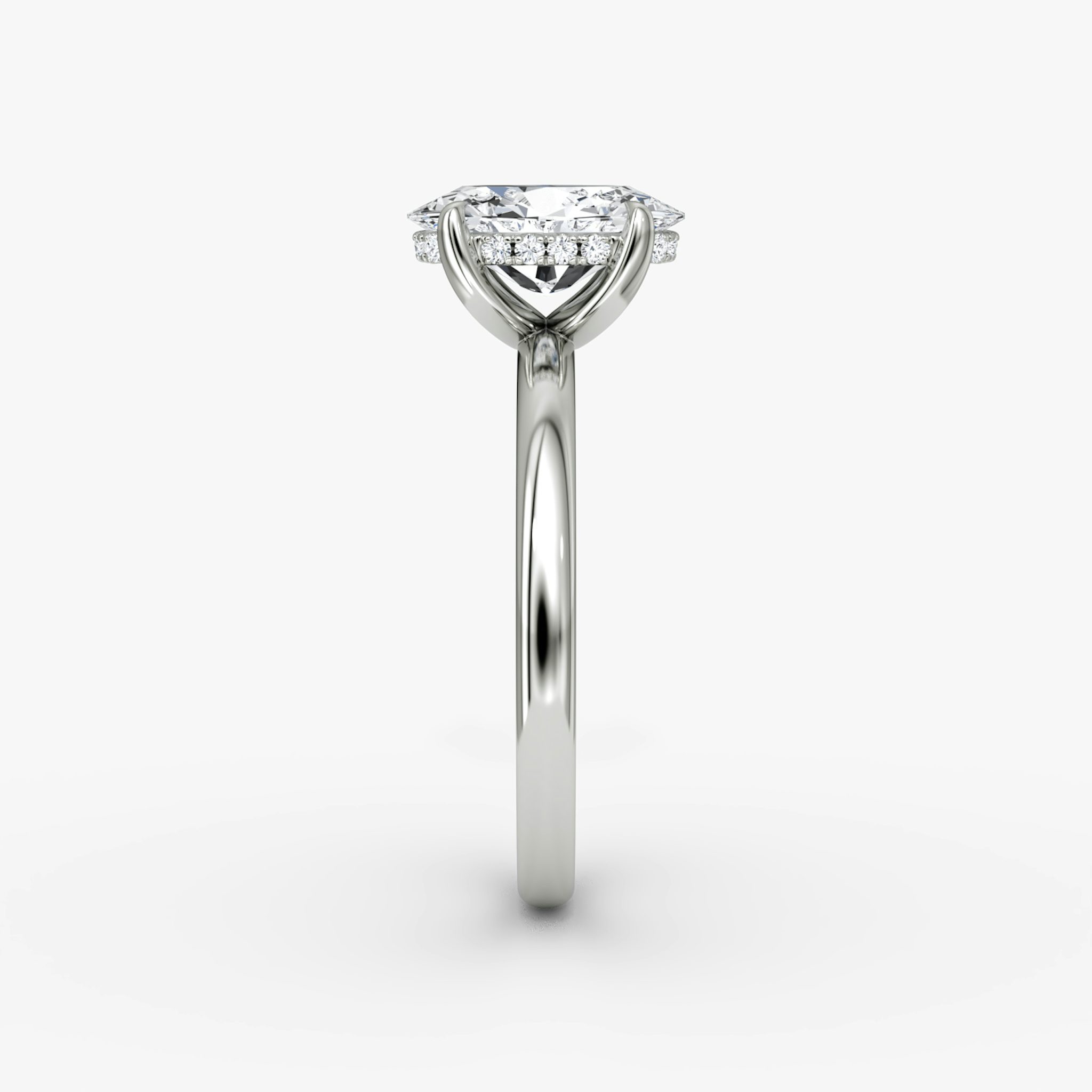 The Classic Hidden Halo | Oval | 18k | White Gold | bandAccent: Plain | bandWidth: large | prongStyle: Plain | diamondOrientation: vertical | caratWeight: other