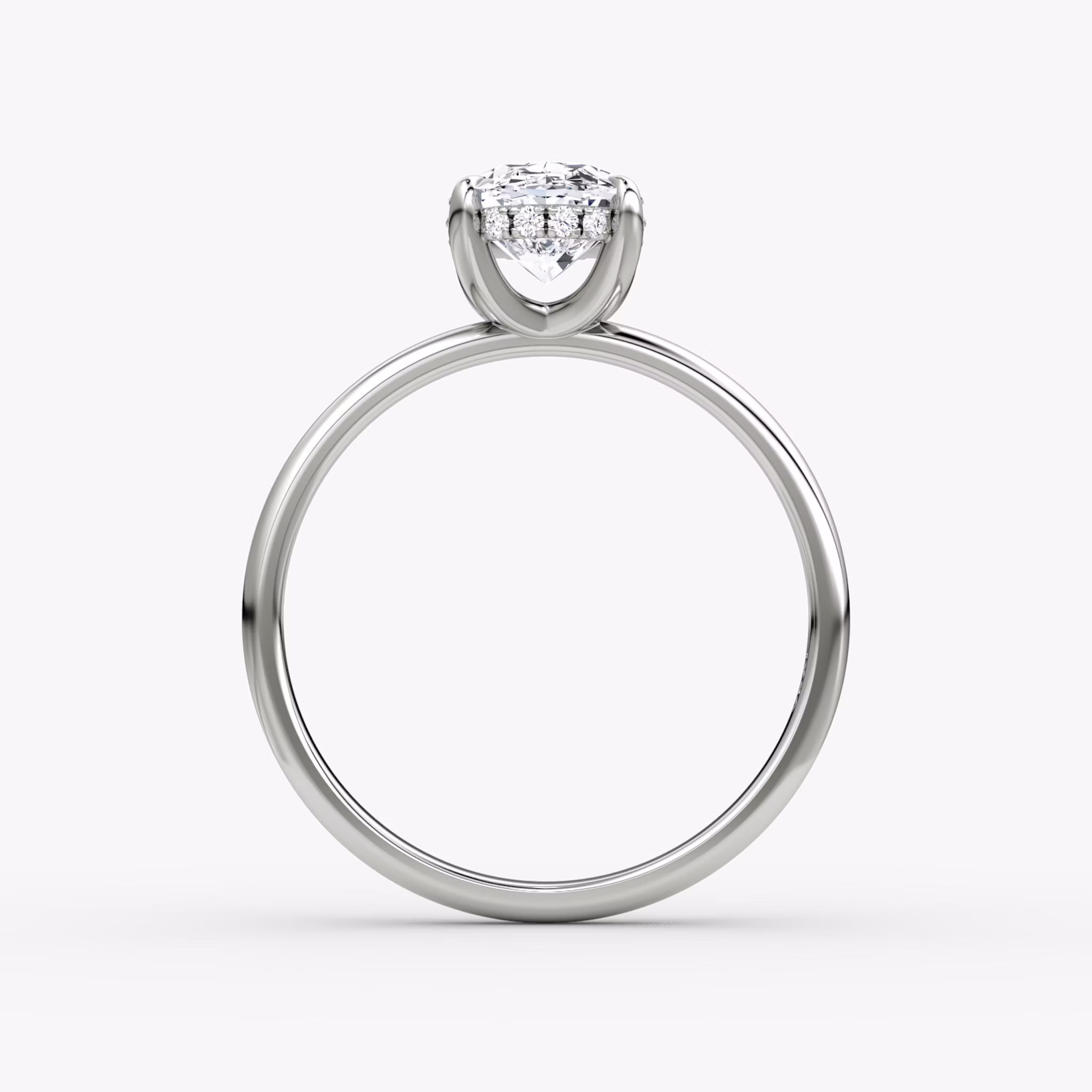 The Classic Hidden Halo | Oval | 18k | White Gold | bandAccent: Plain | bandWidth: large | prongStyle: Plain | diamondOrientation: vertical | caratWeight: other