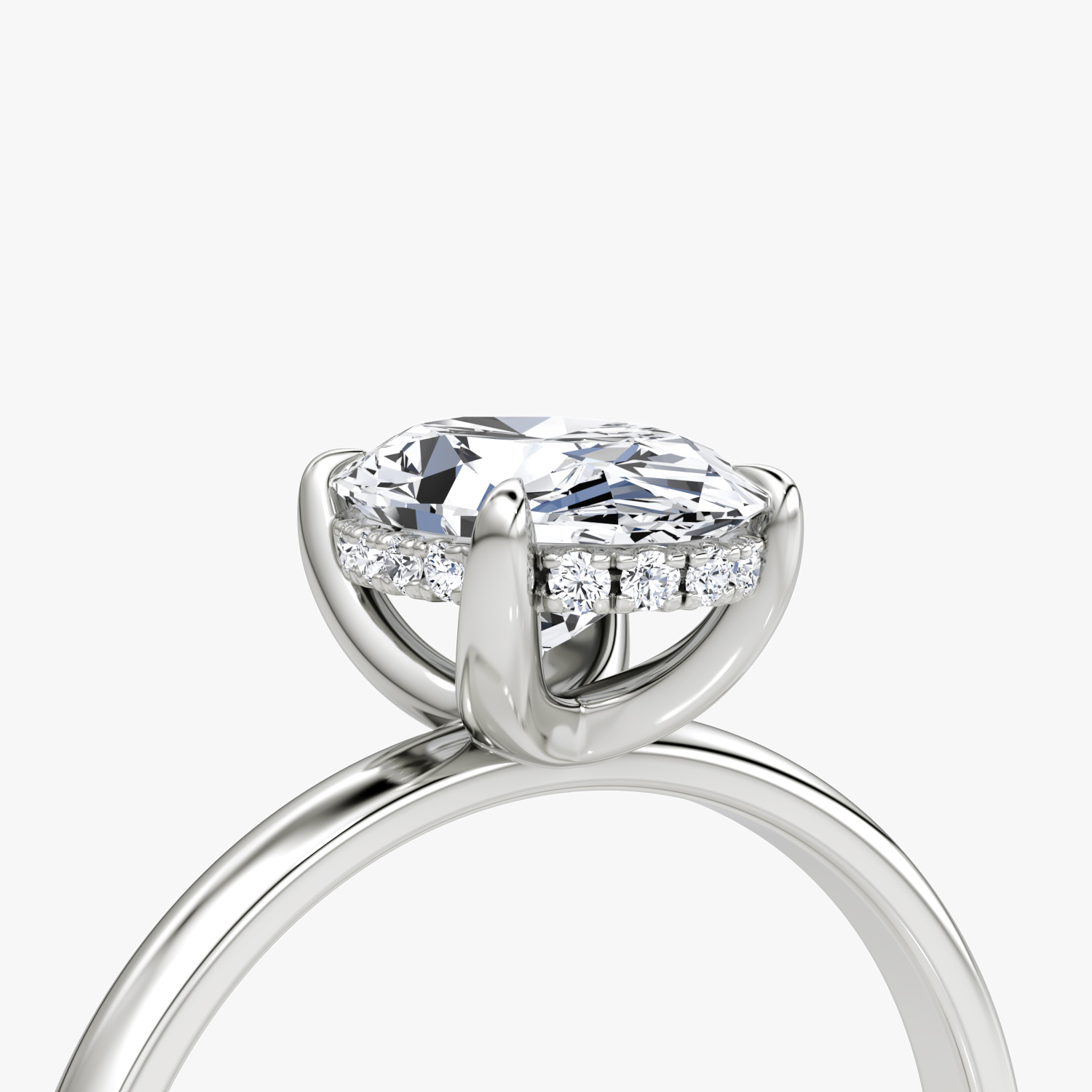 The Classic Hidden Halo | Oval | 18k | White Gold | bandAccent: Plain | bandWidth: large | prongStyle: Plain | diamondOrientation: vertical | caratWeight: other