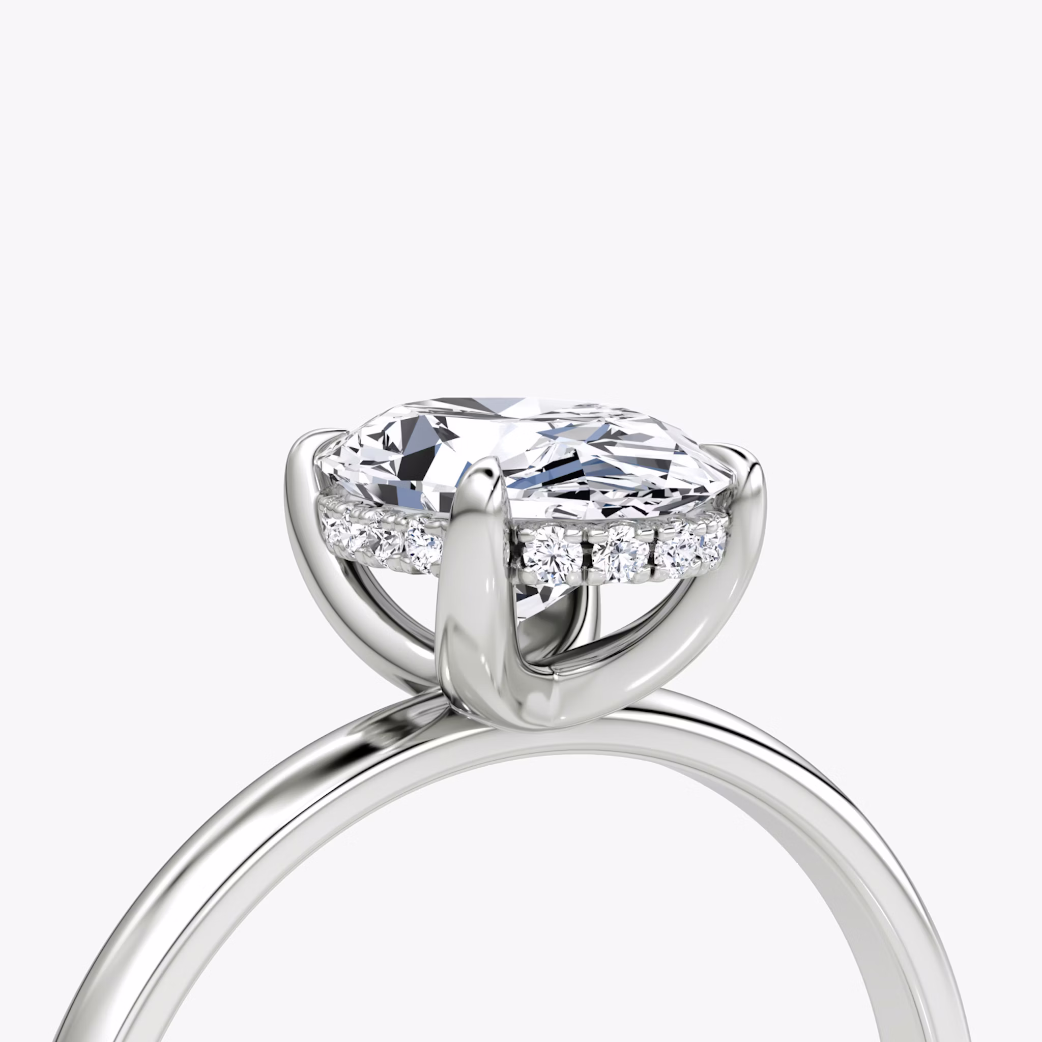 The Classic Hidden Halo | Oval | 18k | White Gold | bandAccent: Plain | bandWidth: large | prongStyle: Plain | diamondOrientation: vertical | caratWeight: other