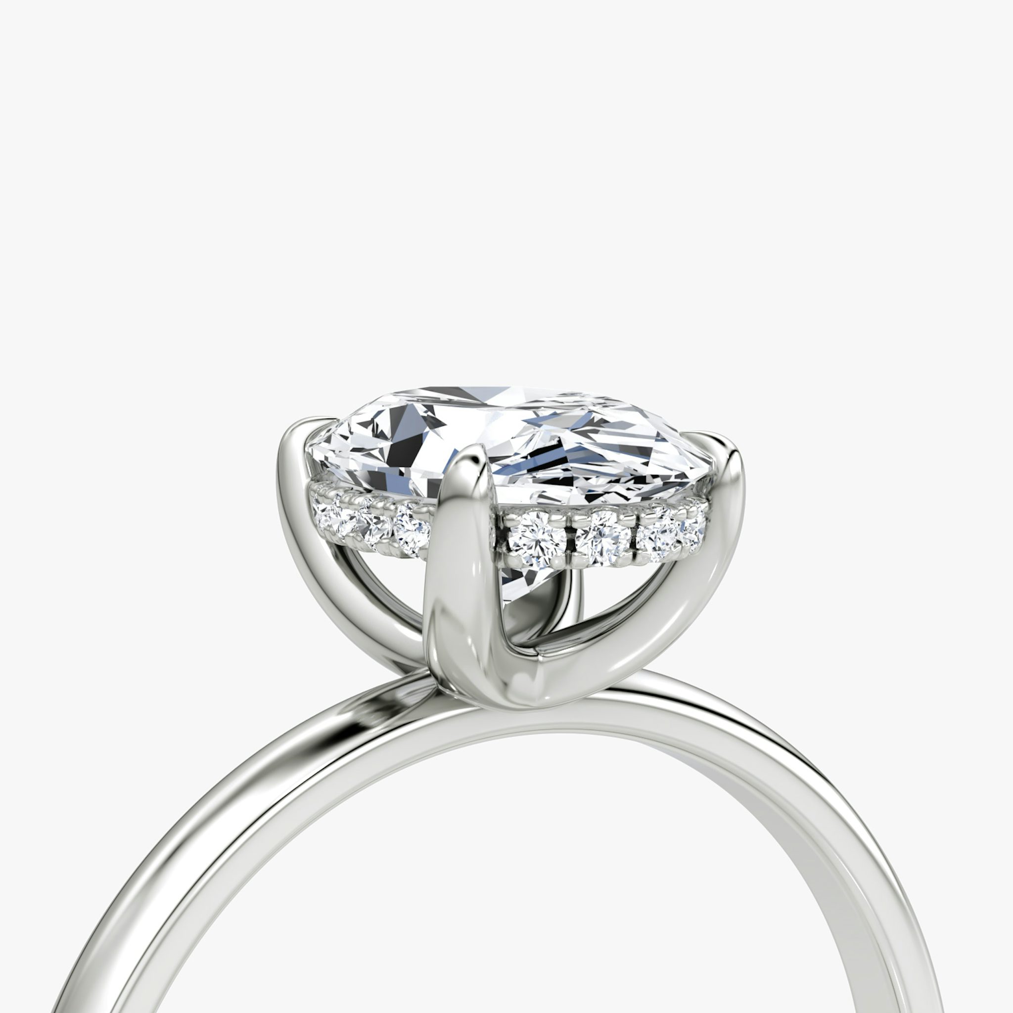 The Classic Hidden Halo | Oval | 18k | White Gold | bandAccent: Plain | bandWidth: large | prongStyle: Plain | diamondOrientation: vertical | caratWeight: other