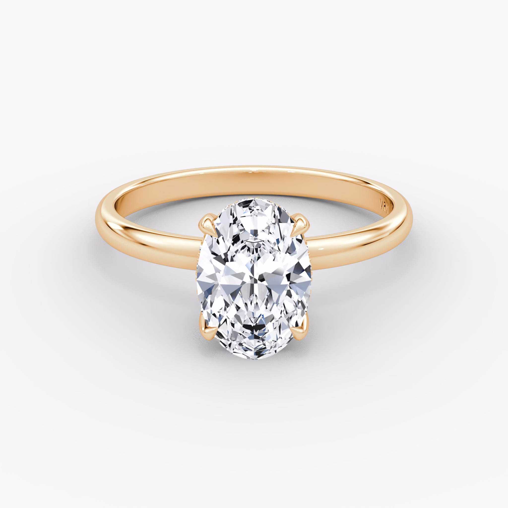 The Classic Hidden Halo | Oval | 14k | Rose Gold | bandAccent: Plain | bandWidth: large | prongStyle: Plain | diamondOrientation: vertical | caratWeight: other