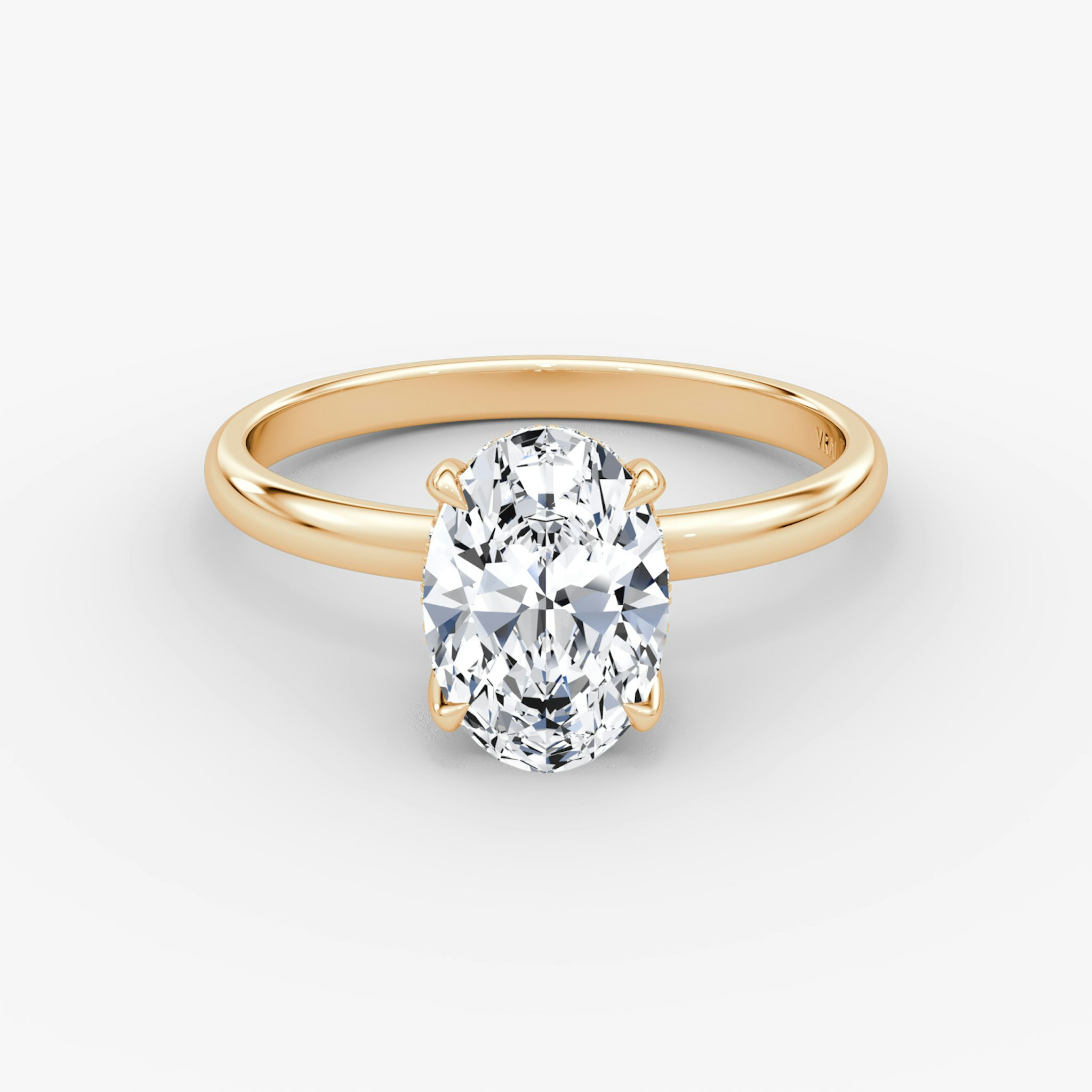 The Classic Hidden Halo | Oval | 14k | Rose Gold | bandAccent: Plain | bandWidth: large | prongStyle: Plain | diamondOrientation: vertical | caratWeight: other