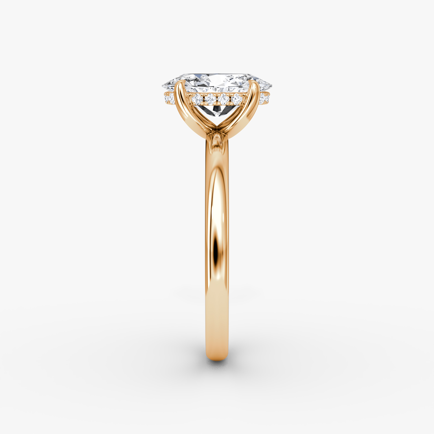 The Classic Hidden Halo | Oval | 14k | Rose Gold | bandAccent: Plain | bandWidth: large | prongStyle: Plain | diamondOrientation: vertical | caratWeight: other
