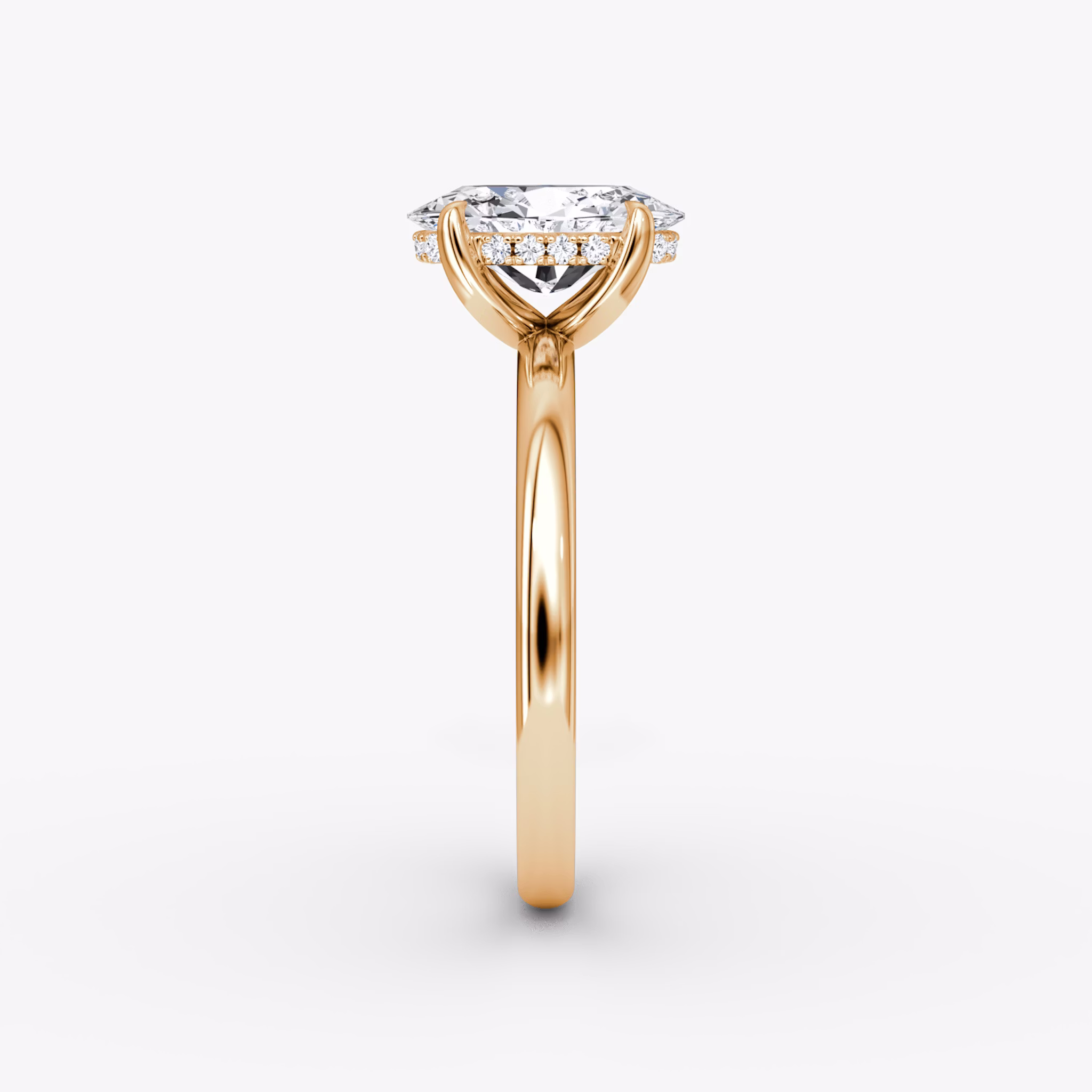 The Classic Hidden Halo | Oval | 14k | Rose Gold | bandAccent: Plain | bandWidth: large | prongStyle: Plain | diamondOrientation: vertical | caratWeight: other
