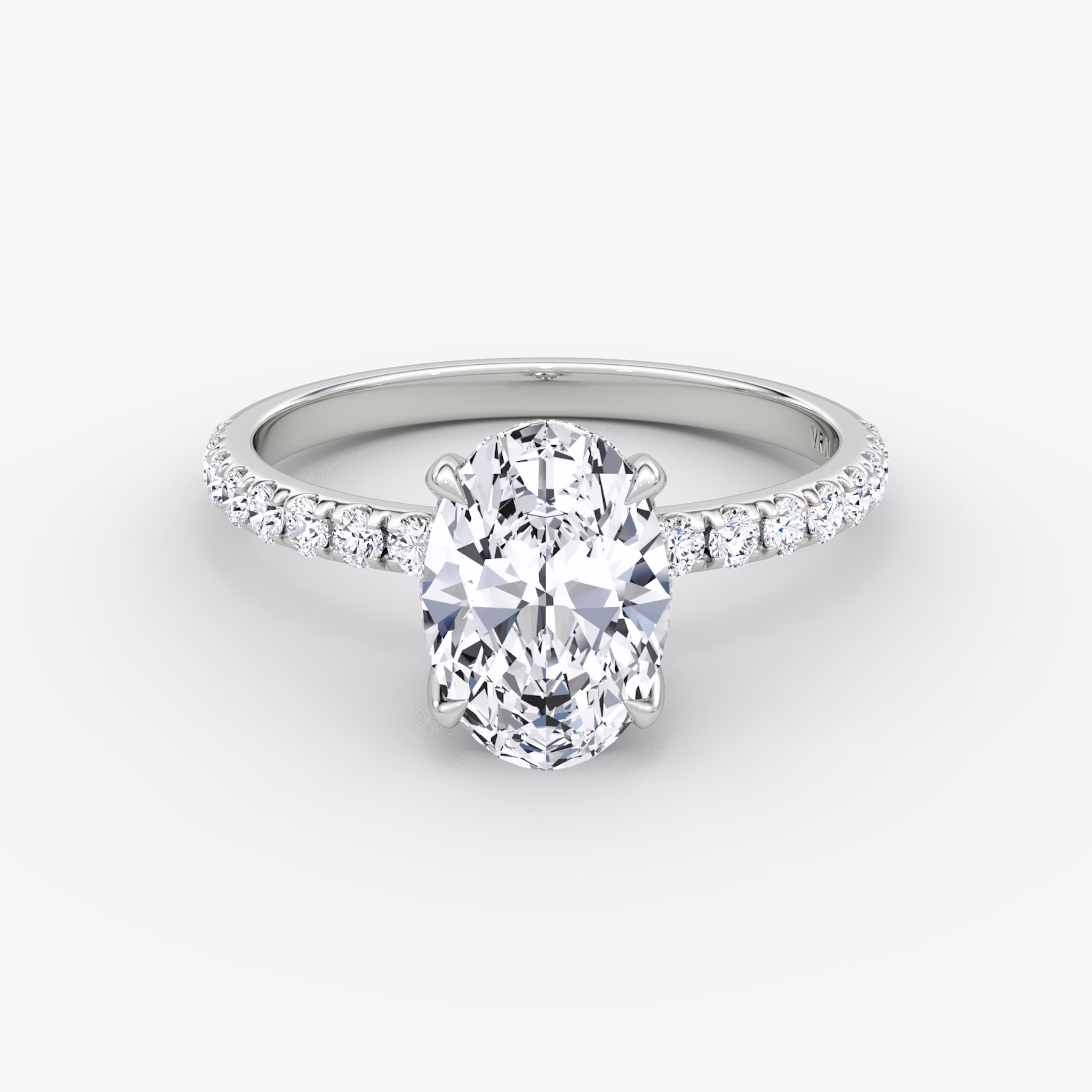 The Classic Hidden Halo | Oval | Platinum | bandAccent: Pavé | bandWidth: large | prongStyle: Plain | diamondOrientation: vertical | caratWeight: other