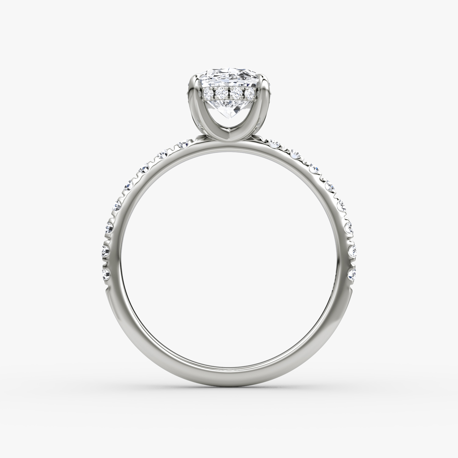 The Classic Hidden Halo | Oval | Platinum | bandAccent: Pavé | bandWidth: large | prongStyle: Plain | diamondOrientation: vertical | caratWeight: other