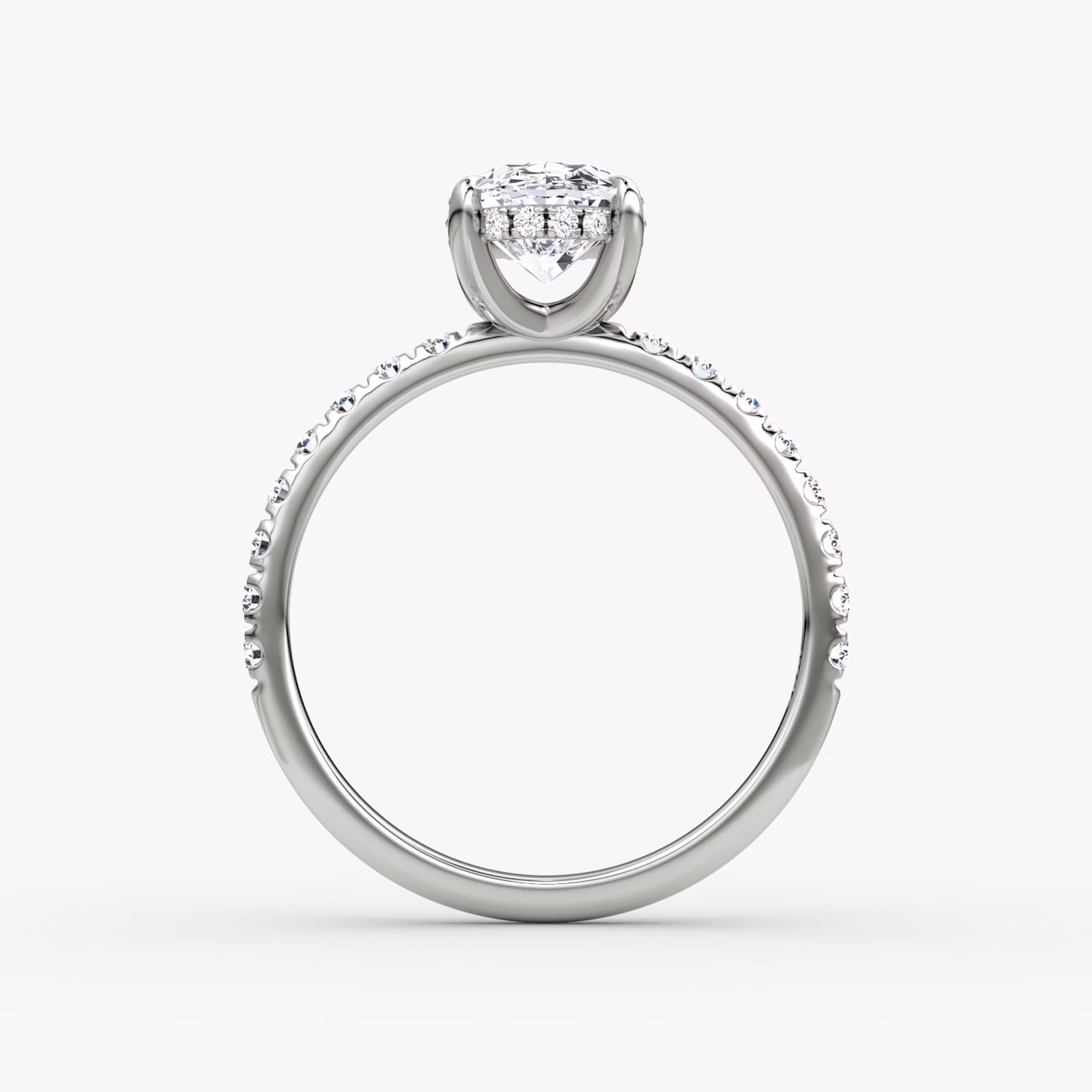 The Classic Hidden Halo | Oval | Platinum | bandAccent: Pavé | bandWidth: large | prongStyle: Plain | diamondOrientation: vertical | caratWeight: other