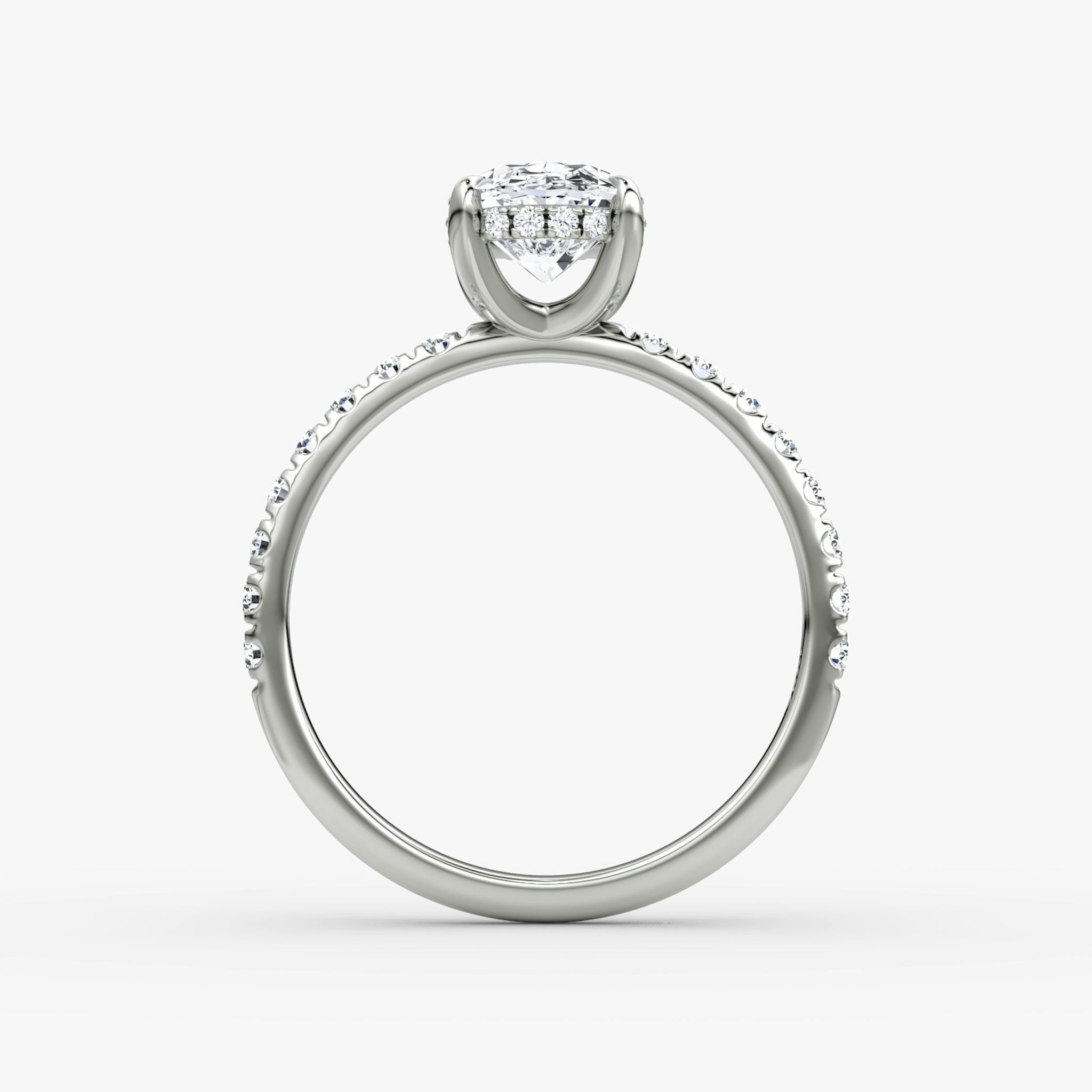 The Classic Hidden Halo | Oval | Platinum | bandAccent: Pavé | bandWidth: large | prongStyle: Plain | diamondOrientation: vertical | caratWeight: other