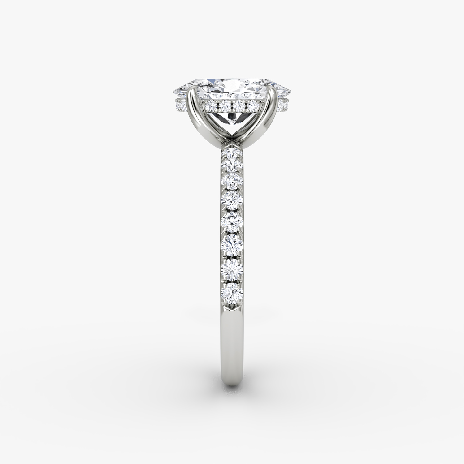 The Classic Hidden Halo | Oval | Platinum | bandAccent: Pavé | bandWidth: large | prongStyle: Plain | diamondOrientation: vertical | caratWeight: other