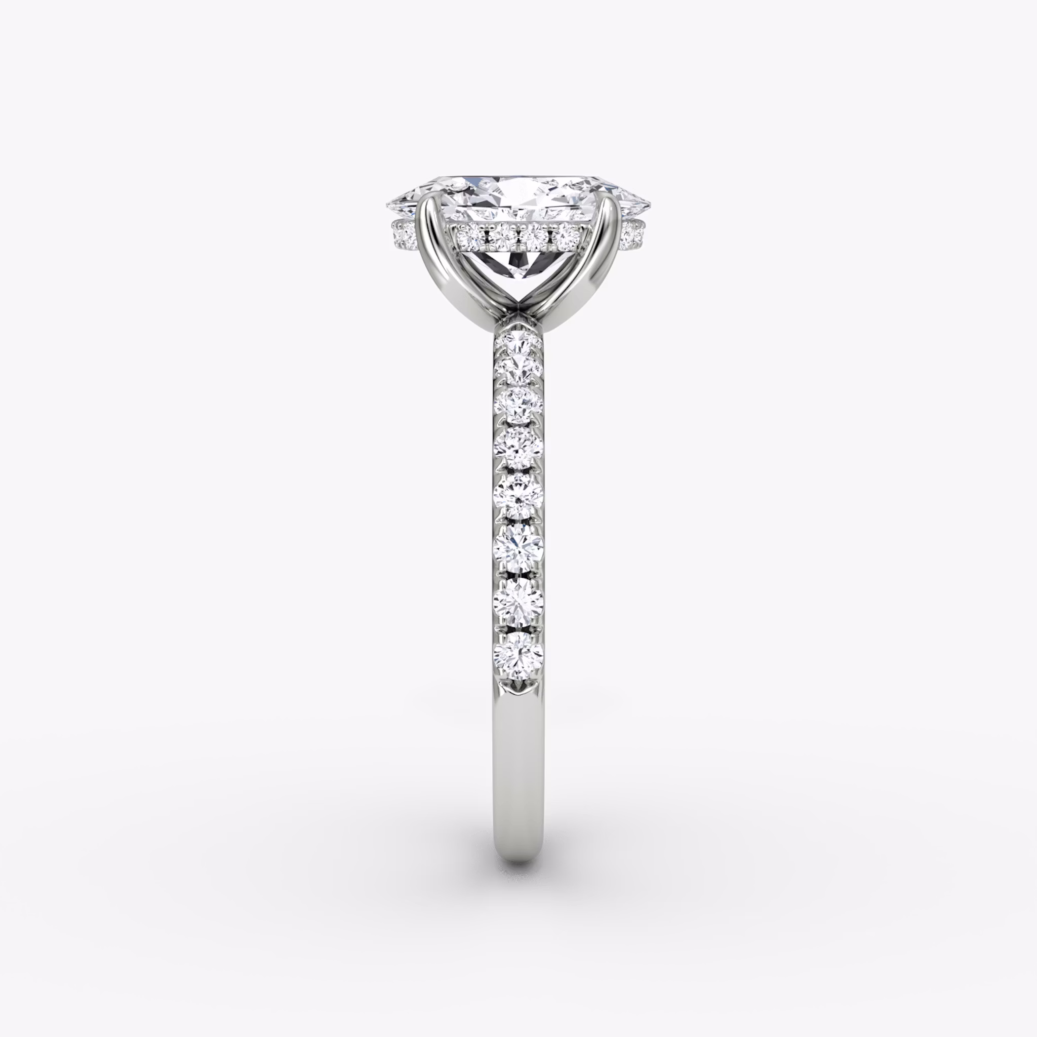 The Classic Hidden Halo | Oval | Platinum | bandAccent: Pavé | bandWidth: large | prongStyle: Plain | diamondOrientation: vertical | caratWeight: other