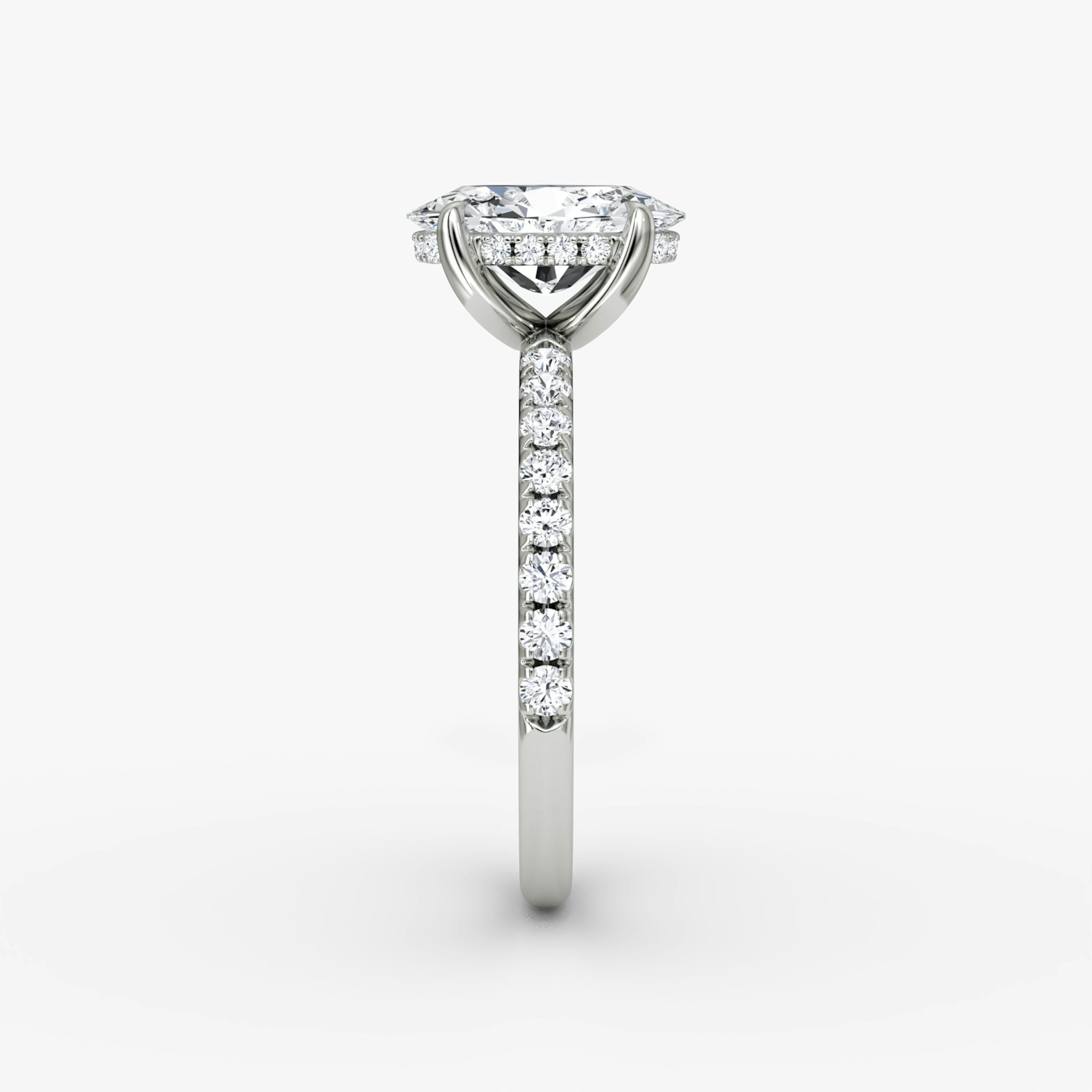 The Classic Hidden Halo | Oval | Platinum | bandAccent: Pavé | bandWidth: large | prongStyle: Plain | diamondOrientation: vertical | caratWeight: other