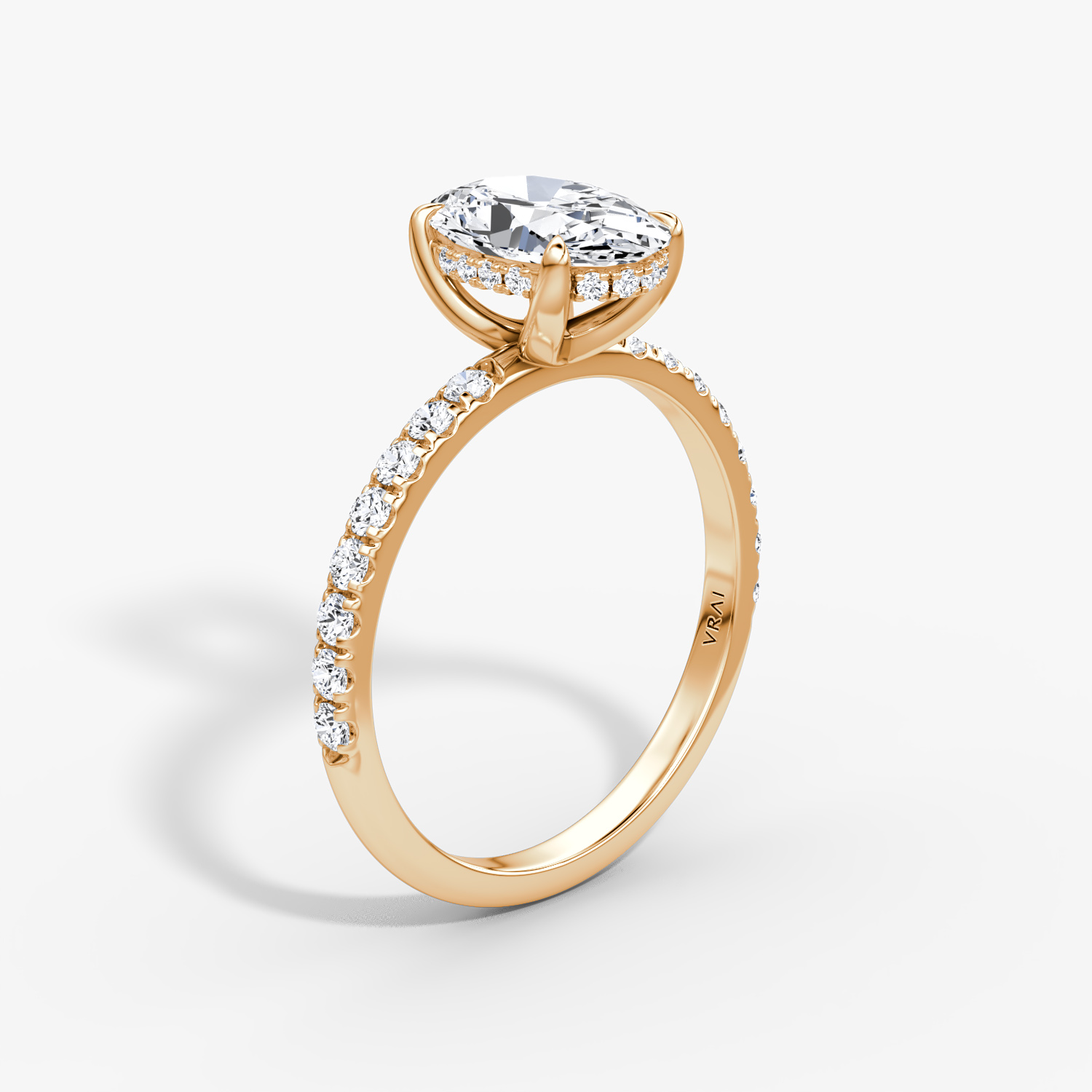 The Classic Hidden Halo | Oval | 14k | Rose Gold | bandAccent: Pavé | bandWidth: large | prongStyle: Plain | diamondOrientation: vertical | caratWeight: other