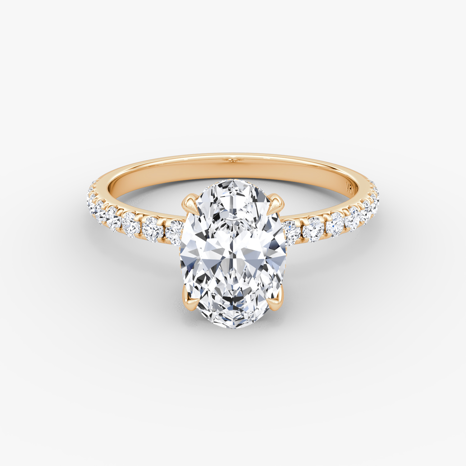 The Classic Hidden Halo | Oval | 14k | Rose Gold | bandAccent: Pavé | bandWidth: large | prongStyle: Plain | diamondOrientation: vertical | caratWeight: other