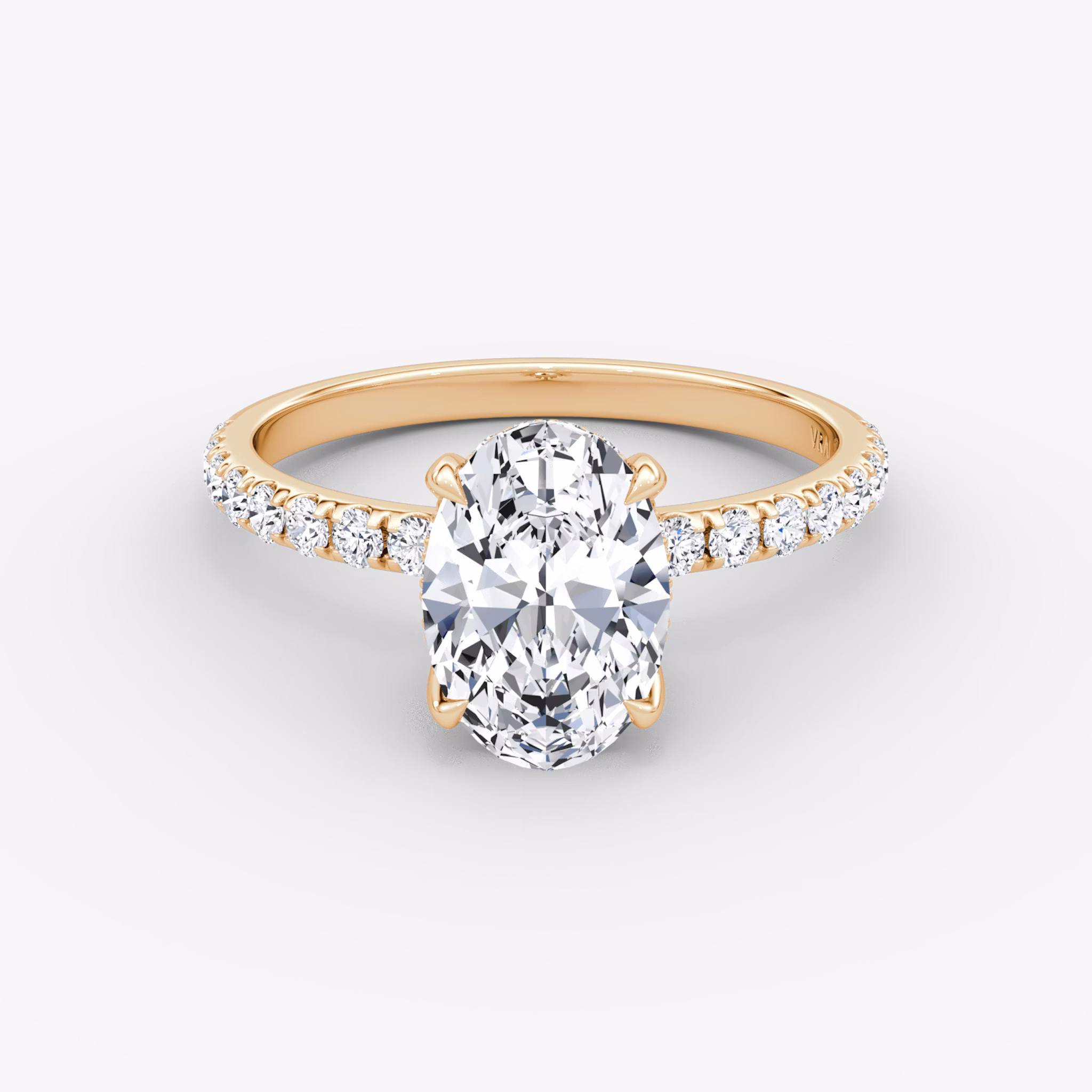 The Classic Hidden Halo | Oval | 14k | Rose Gold | bandAccent: Pavé | bandWidth: large | prongStyle: Plain | diamondOrientation: vertical | caratWeight: other