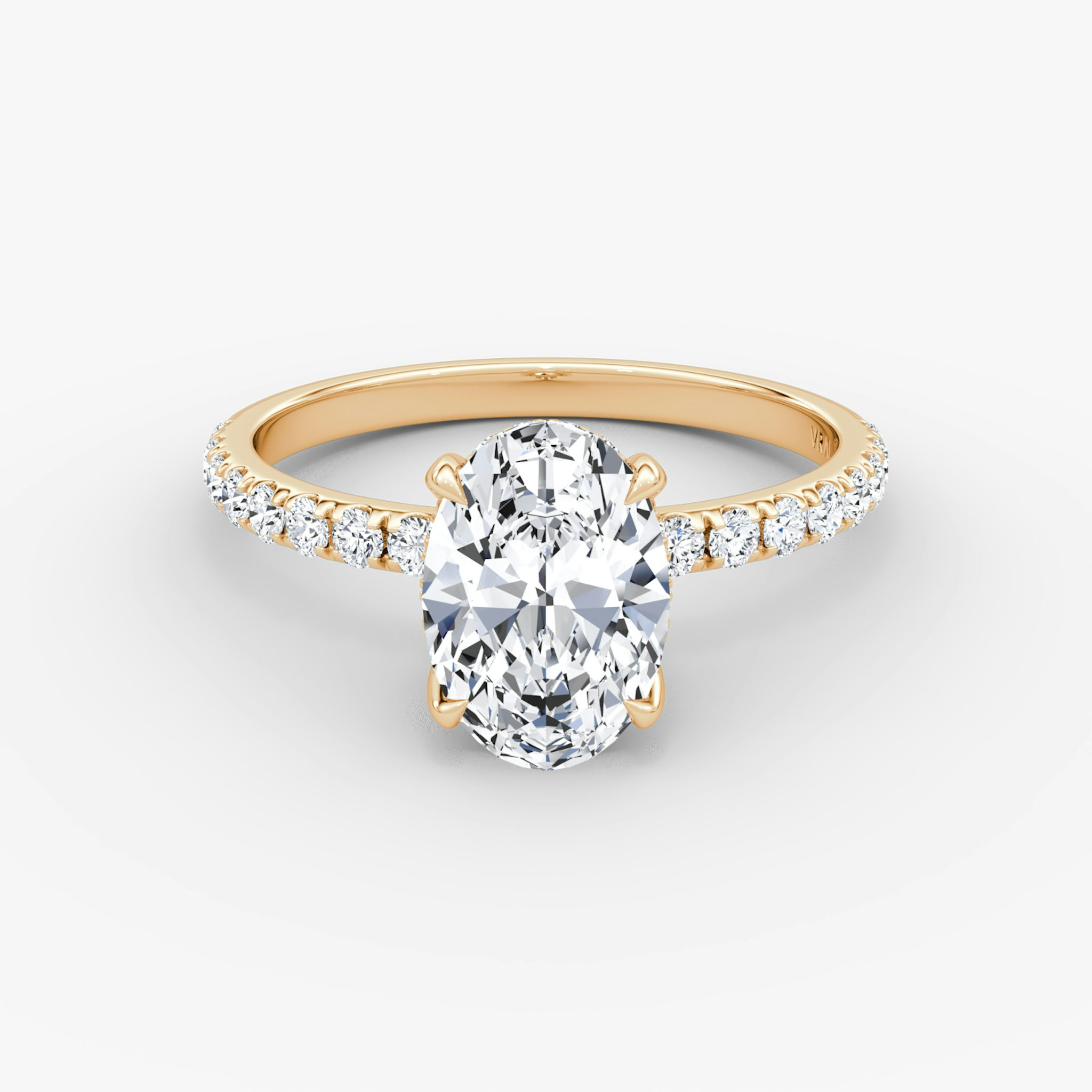 The Classic Hidden Halo | Oval | 14k | Rose Gold | bandAccent: Pavé | bandWidth: large | prongStyle: Plain | diamondOrientation: vertical | caratWeight: other