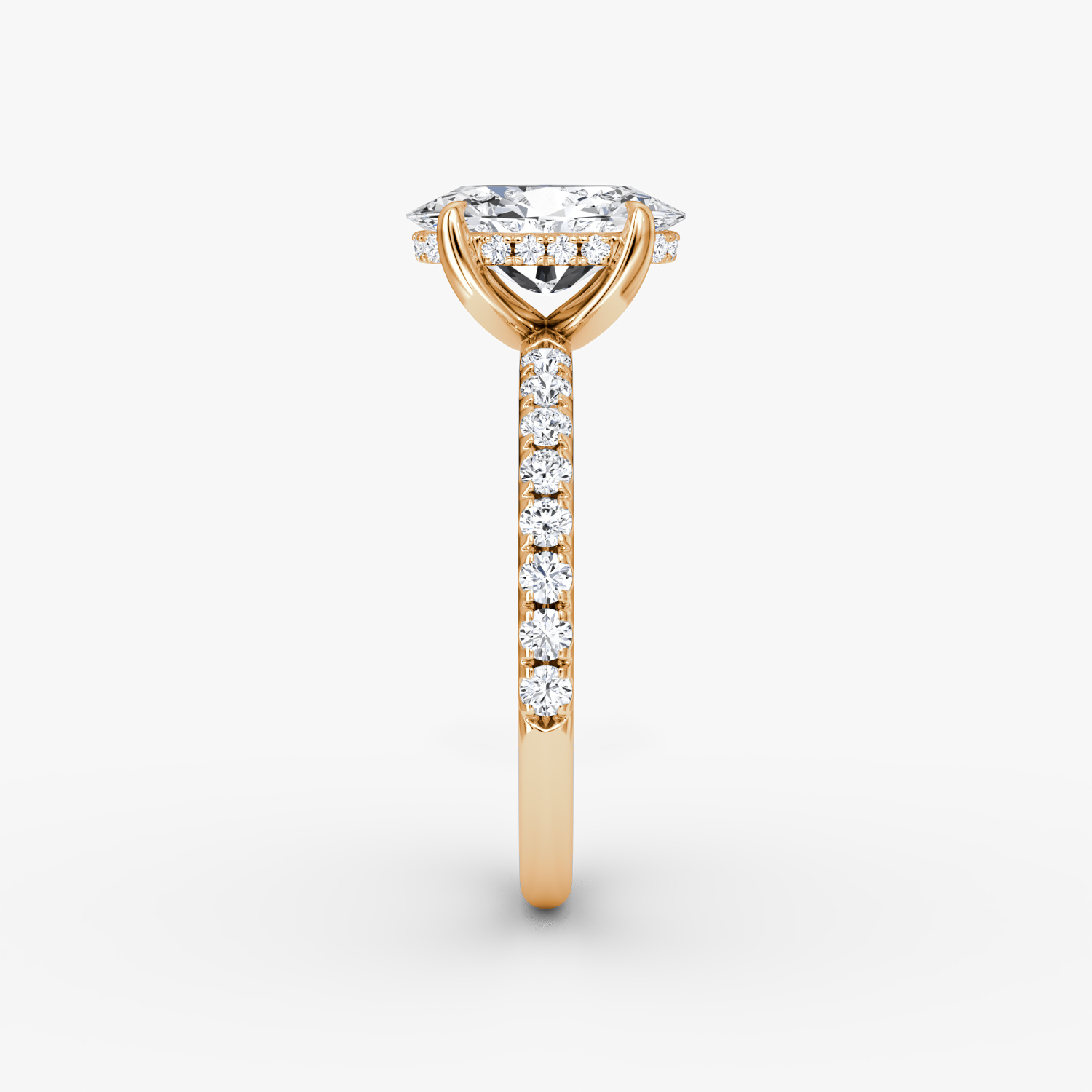 The Classic Hidden Halo | Oval | 14k | Rose Gold | bandAccent: Pavé | bandWidth: large | prongStyle: Plain | diamondOrientation: vertical | caratWeight: other
