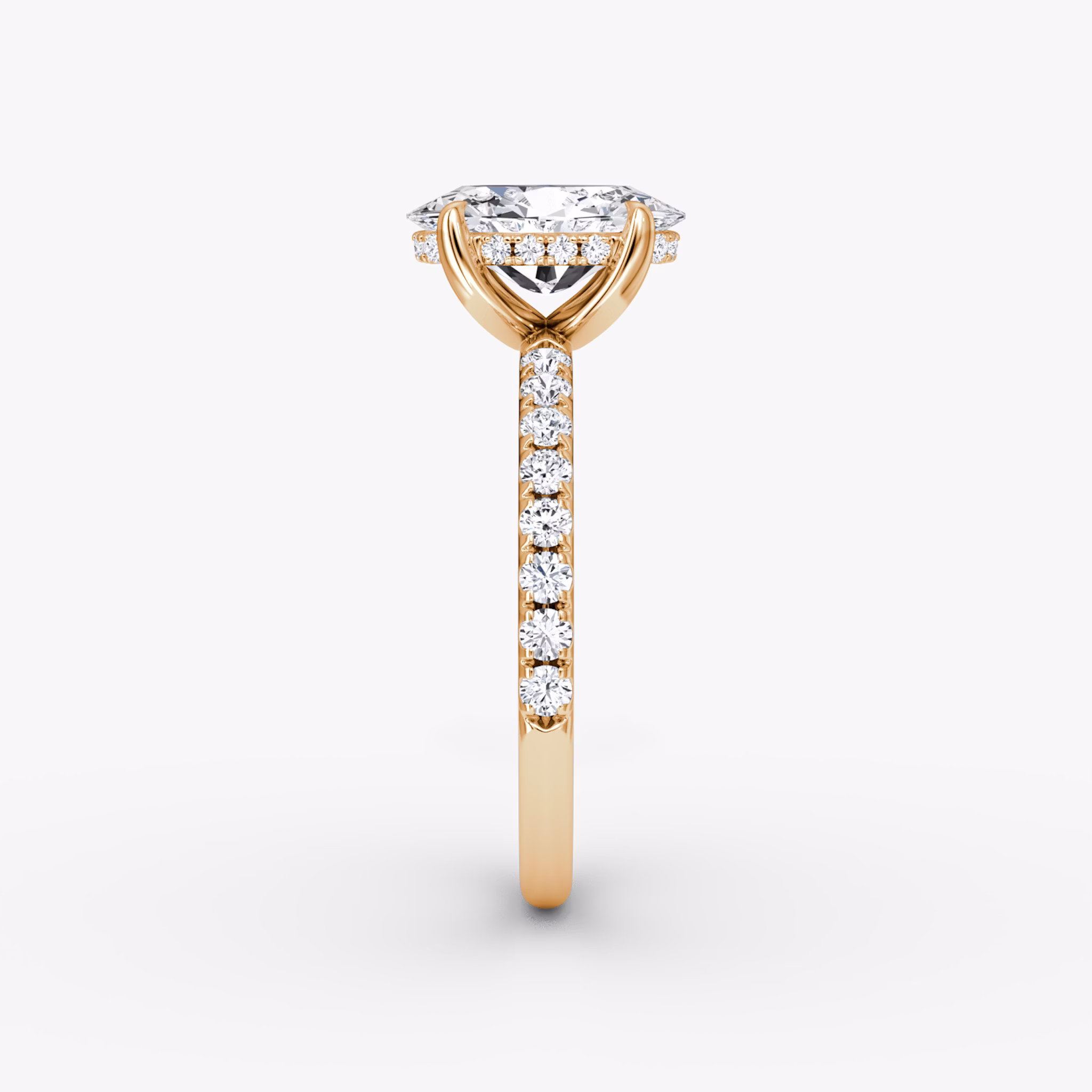 The Classic Hidden Halo | Oval | 14k | Rose Gold | bandAccent: Pavé | bandWidth: large | prongStyle: Plain | diamondOrientation: vertical | caratWeight: other