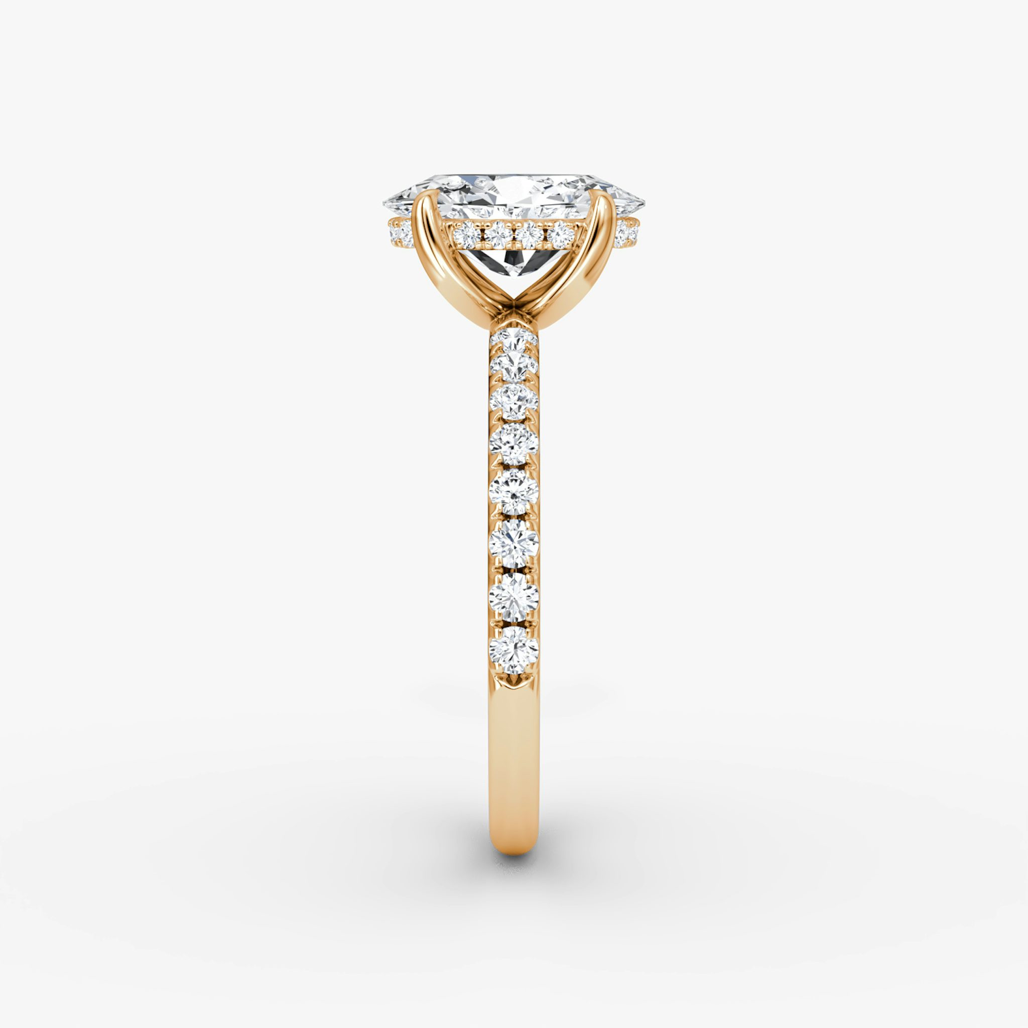 The Classic Hidden Halo | Oval | 14k | Rose Gold | bandAccent: Pavé | bandWidth: large | prongStyle: Plain | diamondOrientation: vertical | caratWeight: other