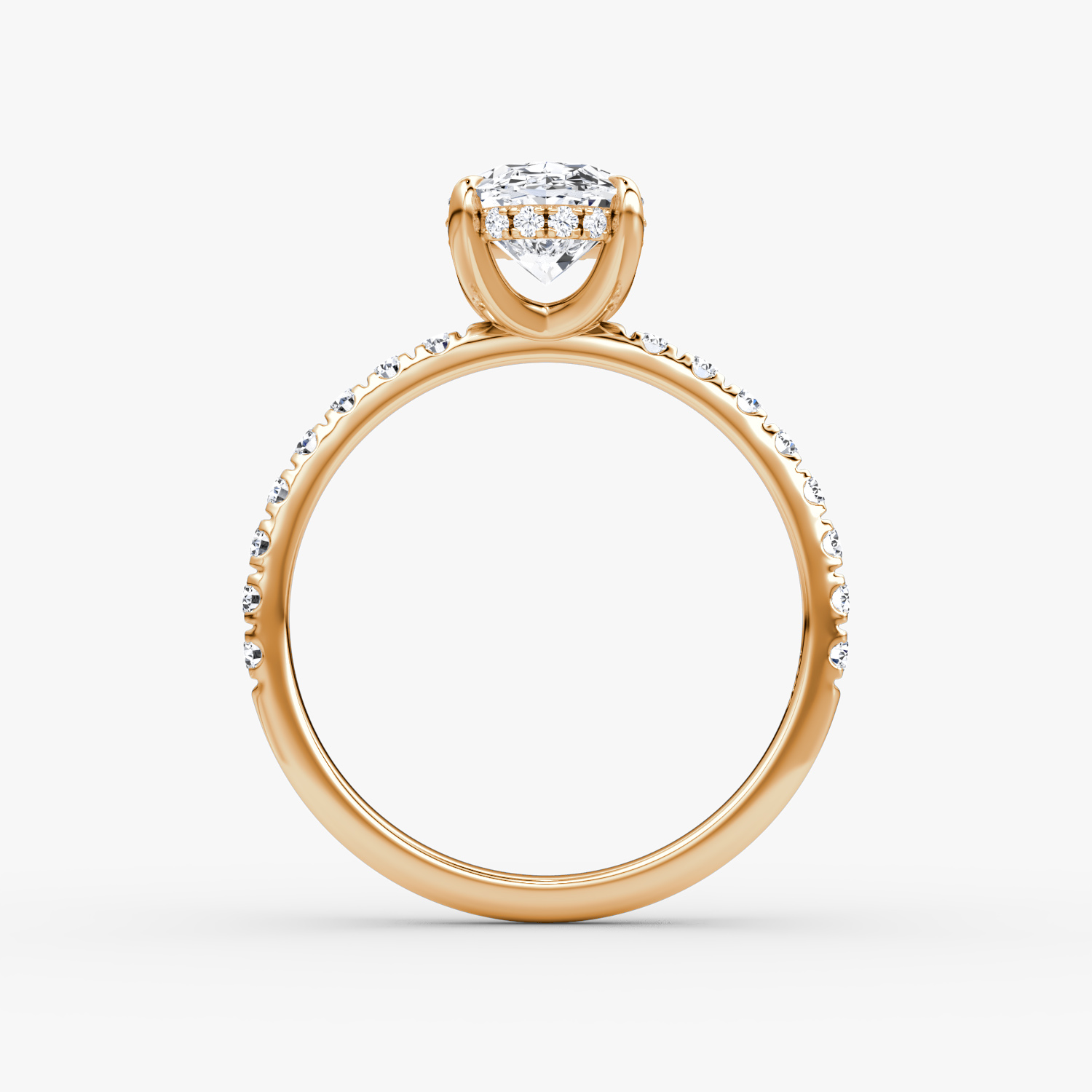 The Classic Hidden Halo | Oval | 14k | Rose Gold | bandAccent: Pavé | bandWidth: large | prongStyle: Plain | diamondOrientation: vertical | caratWeight: other