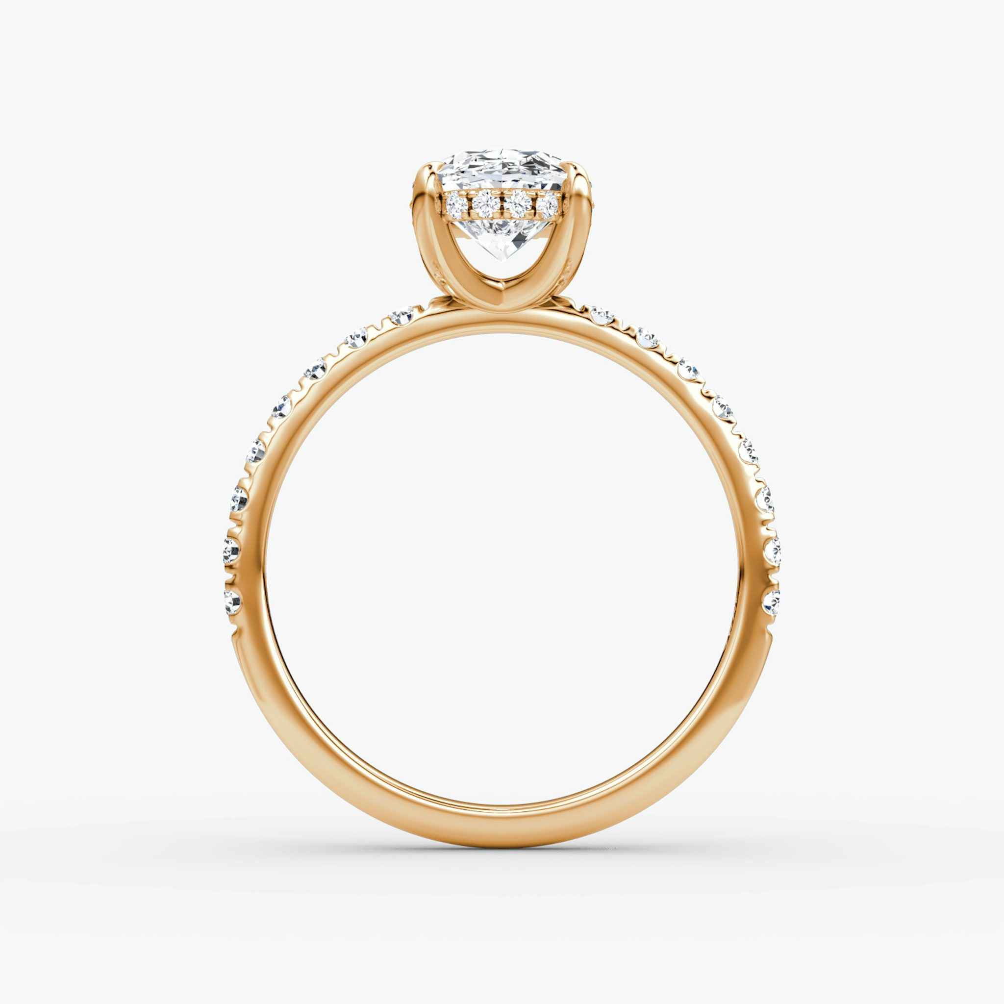 The Classic Hidden Halo | Oval | 14k | Rose Gold | bandAccent: Pavé | bandWidth: large | prongStyle: Plain | diamondOrientation: vertical | caratWeight: other