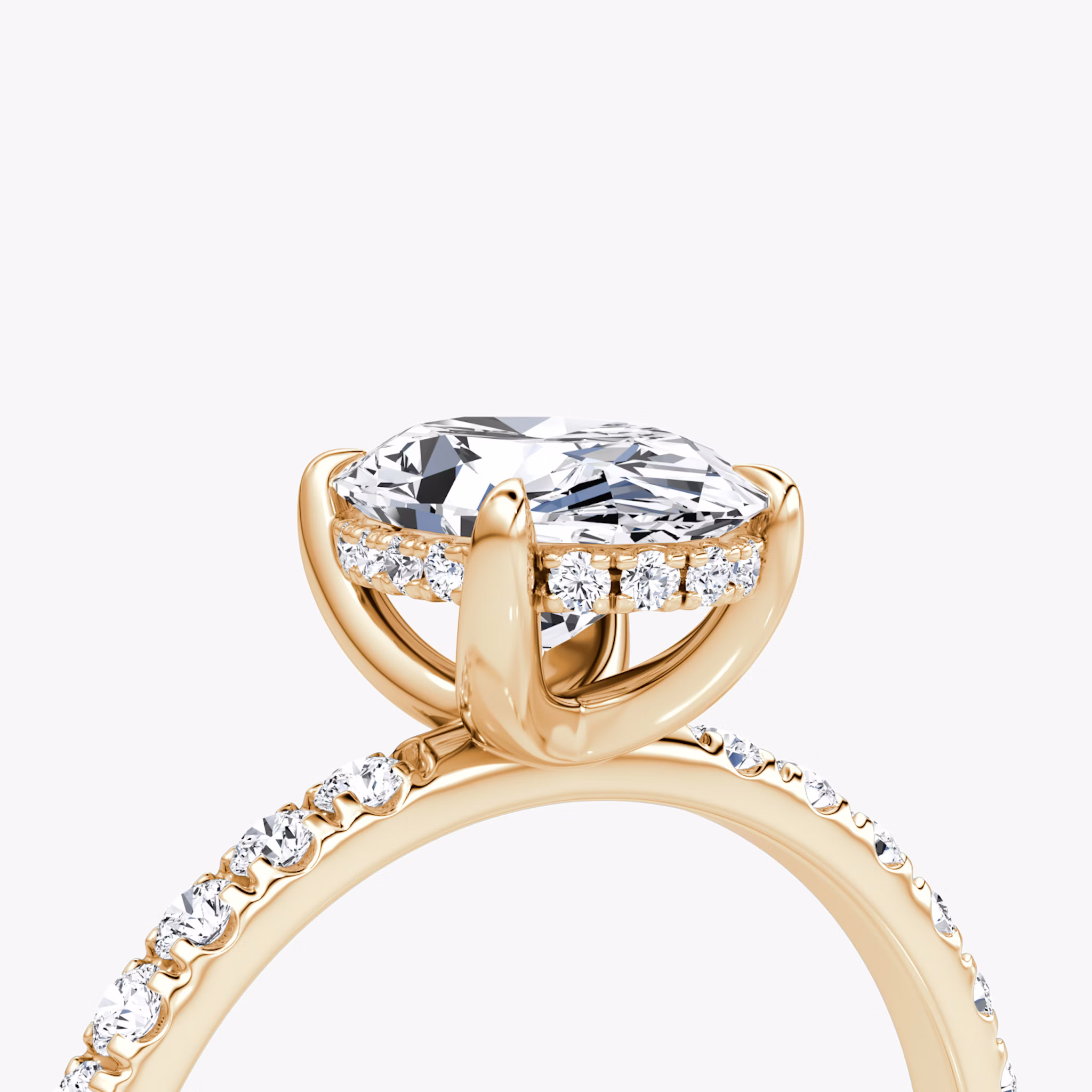 The Classic Hidden Halo | Oval | 14k | Rose Gold | bandAccent: Pavé | bandWidth: large | prongStyle: Plain | diamondOrientation: vertical | caratWeight: other