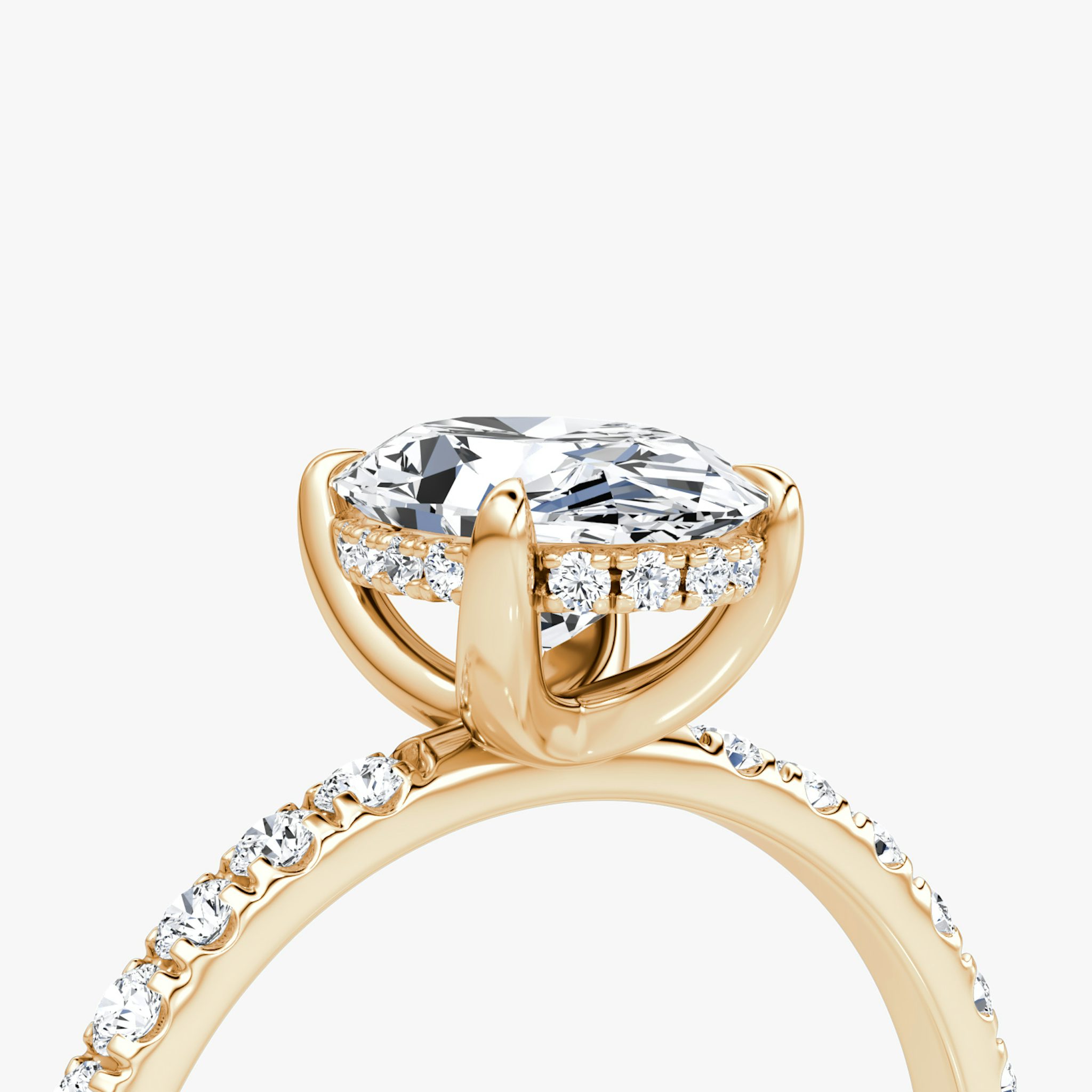 The Classic Hidden Halo | Oval | 14k | Rose Gold | bandAccent: Pavé | bandWidth: large | prongStyle: Plain | diamondOrientation: vertical | caratWeight: other