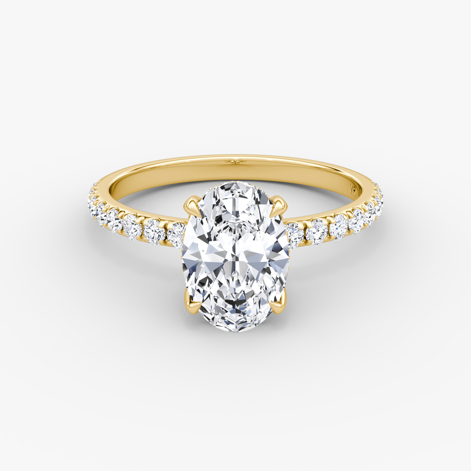 The Classic Hidden Halo | Oval | 18k | Yellow Gold | bandAccent: Pavé | bandWidth: large | prongStyle: Plain | diamondOrientation: vertical | caratWeight: other