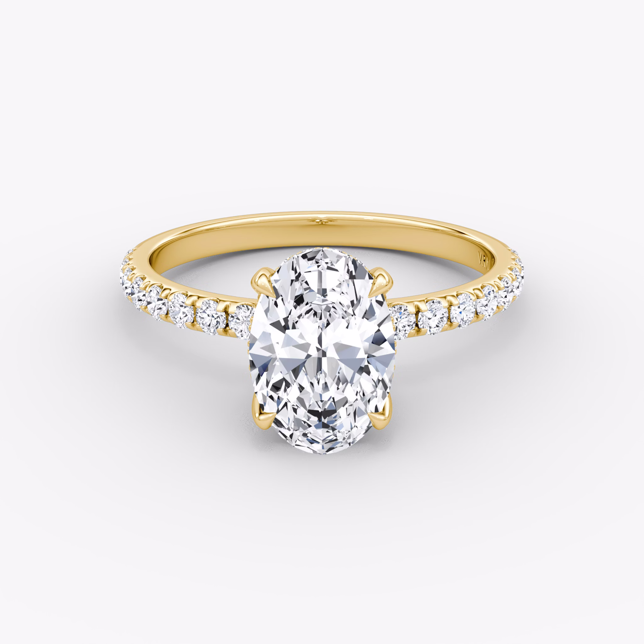 The Classic Hidden Halo | Oval | 18k | Yellow Gold | bandAccent: Pavé | bandWidth: large | prongStyle: Plain | diamondOrientation: vertical | caratWeight: other