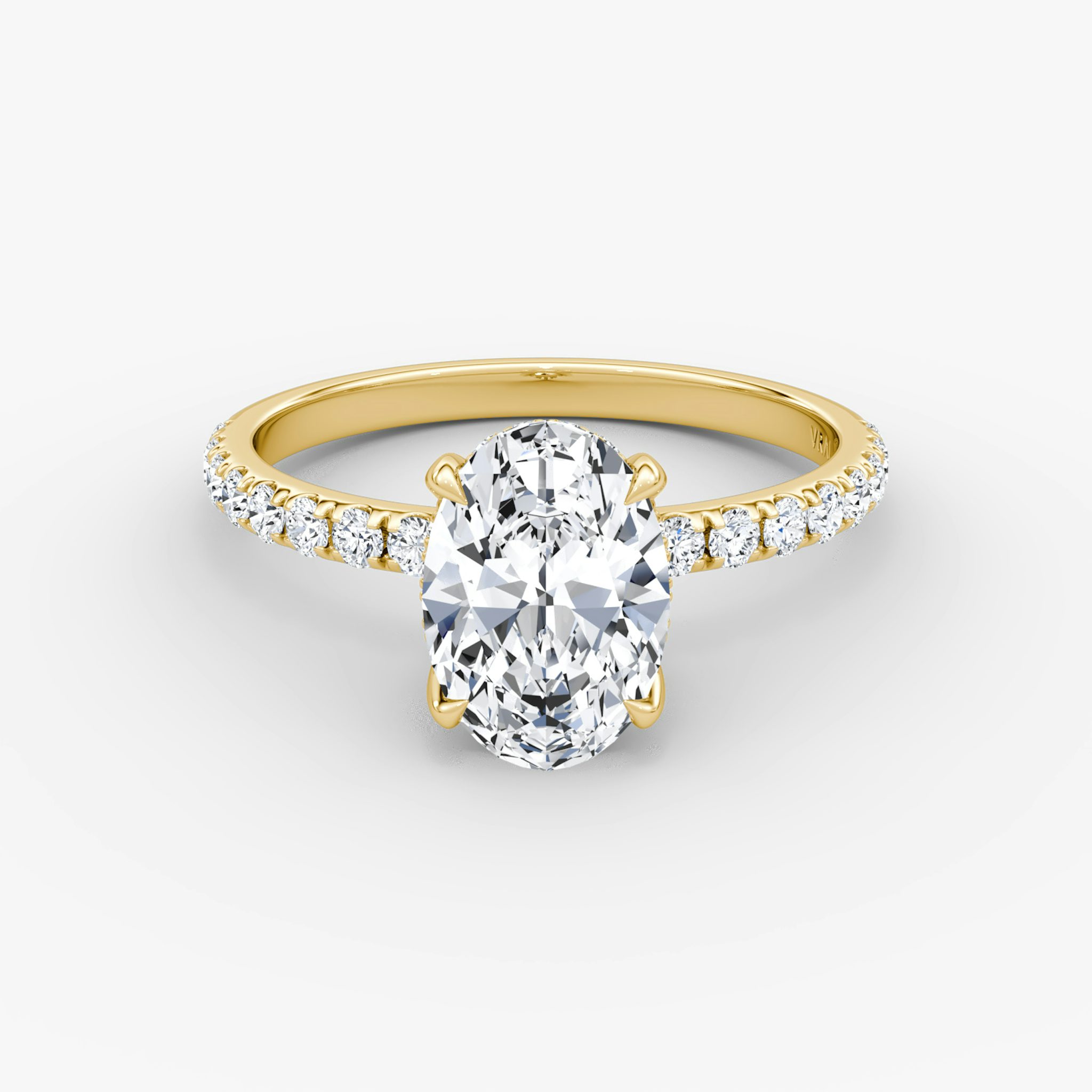 The Classic Hidden Halo | Oval | 18k | Yellow Gold | bandAccent: Pavé | bandWidth: large | prongStyle: Plain | diamondOrientation: vertical | caratWeight: other