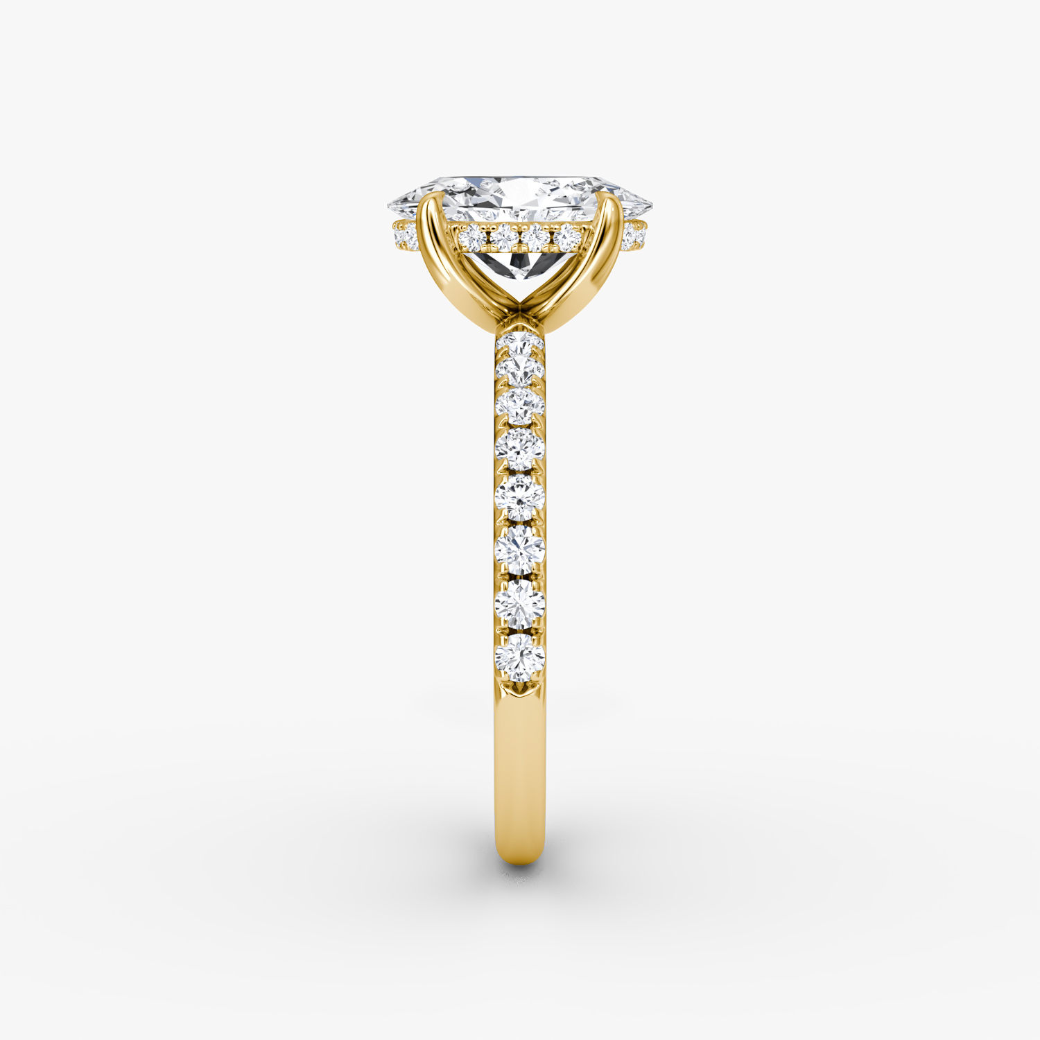 The Classic Hidden Halo | Oval | 18k | Yellow Gold | bandAccent: Pavé | bandWidth: large | prongStyle: Plain | diamondOrientation: vertical | caratWeight: other