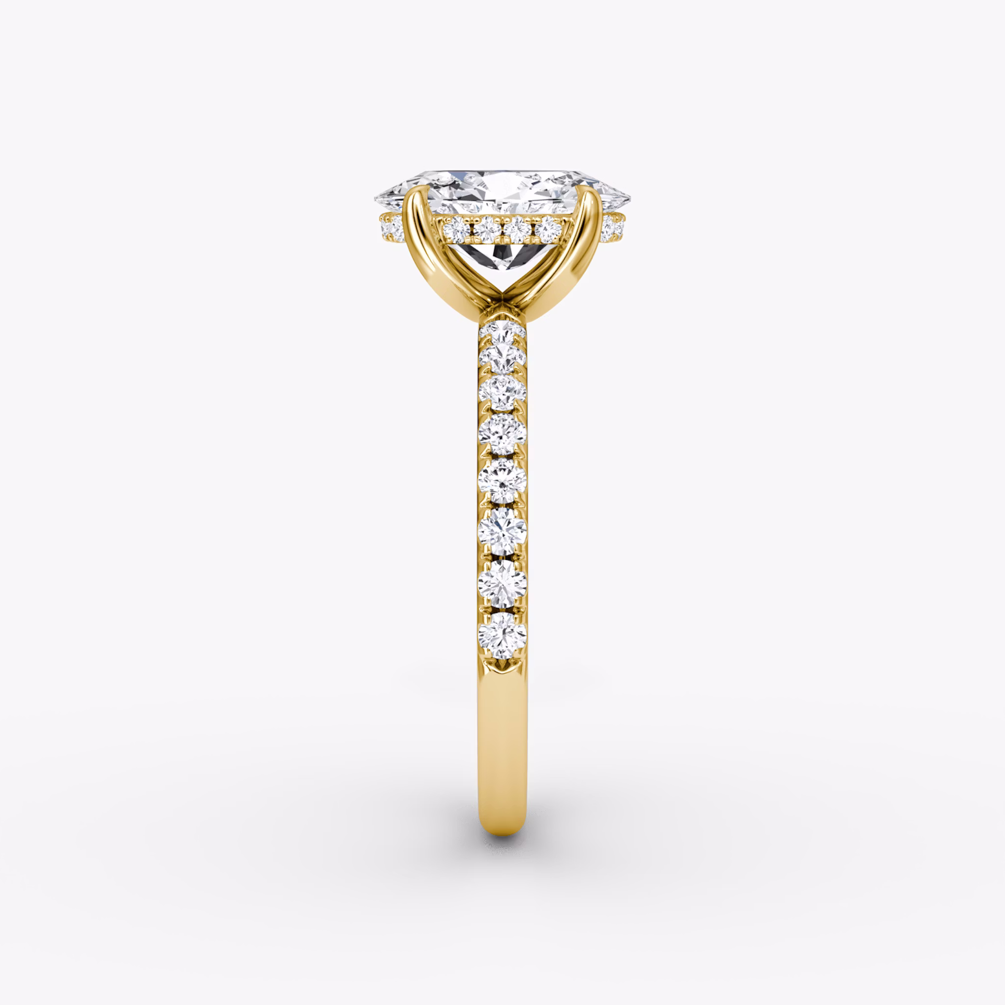 The Classic Hidden Halo | Oval | 18k | Yellow Gold | bandAccent: Pavé | bandWidth: large | prongStyle: Plain | diamondOrientation: vertical | caratWeight: other