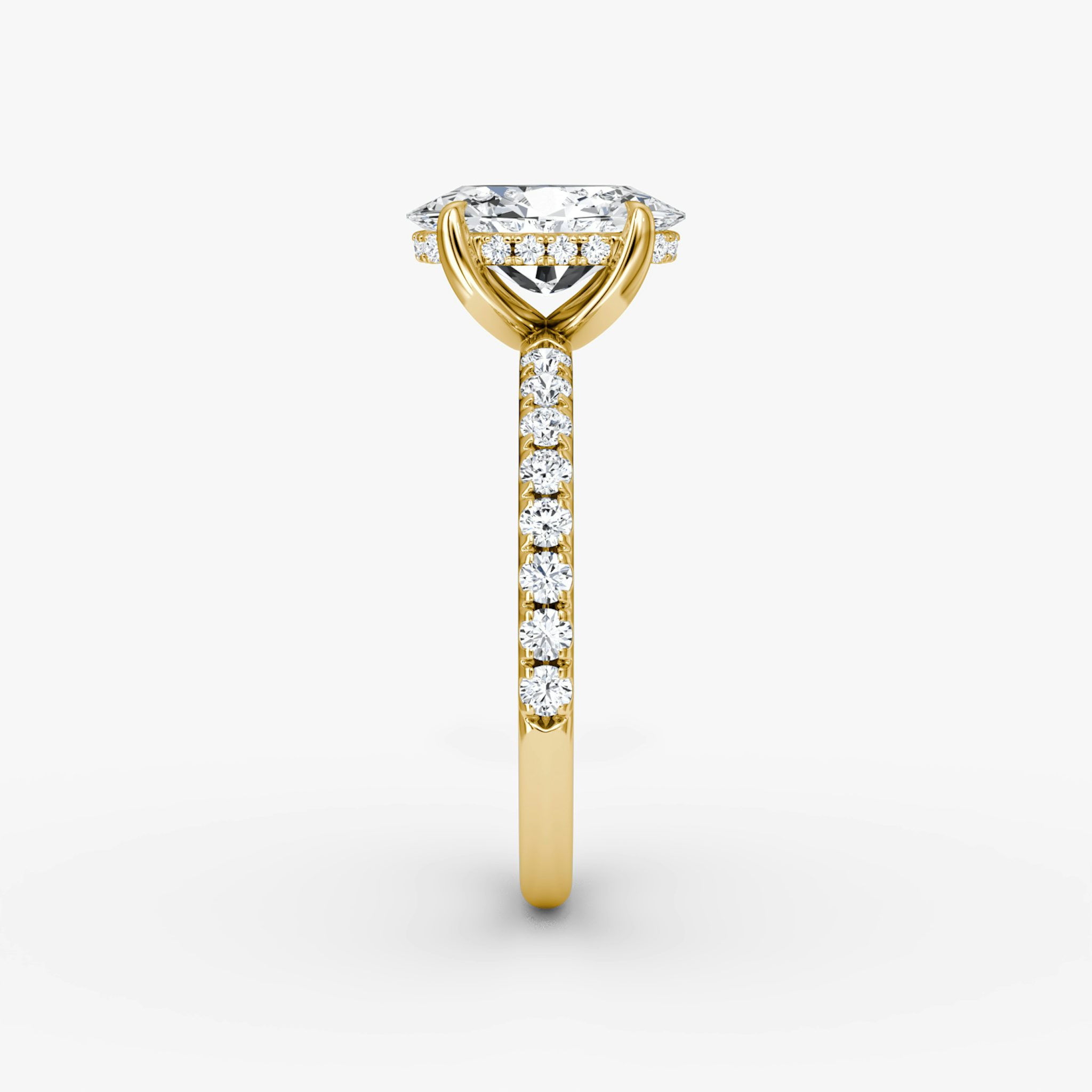The Classic Hidden Halo | Oval | 18k | Yellow Gold | bandAccent: Pavé | bandWidth: large | prongStyle: Plain | diamondOrientation: vertical | caratWeight: other
