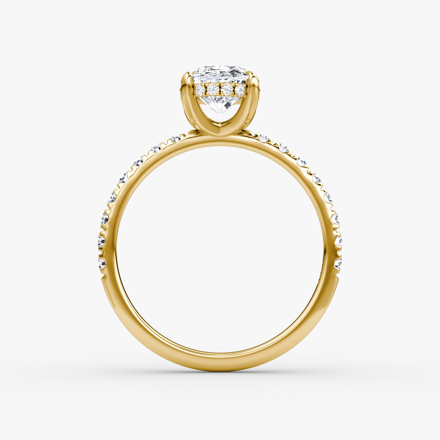 The Classic Hidden Halo | Oval | 18k | Yellow Gold | bandAccent: Pavé | bandWidth: large | prongStyle: Plain | diamondOrientation: vertical | caratWeight: other