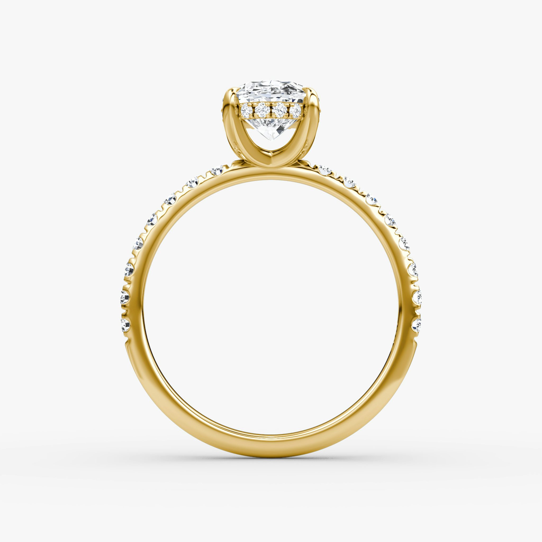 The Classic Hidden Halo | Oval | 18k | Yellow Gold | bandAccent: Pavé | bandWidth: large | prongStyle: Plain | diamondOrientation: vertical | caratWeight: other