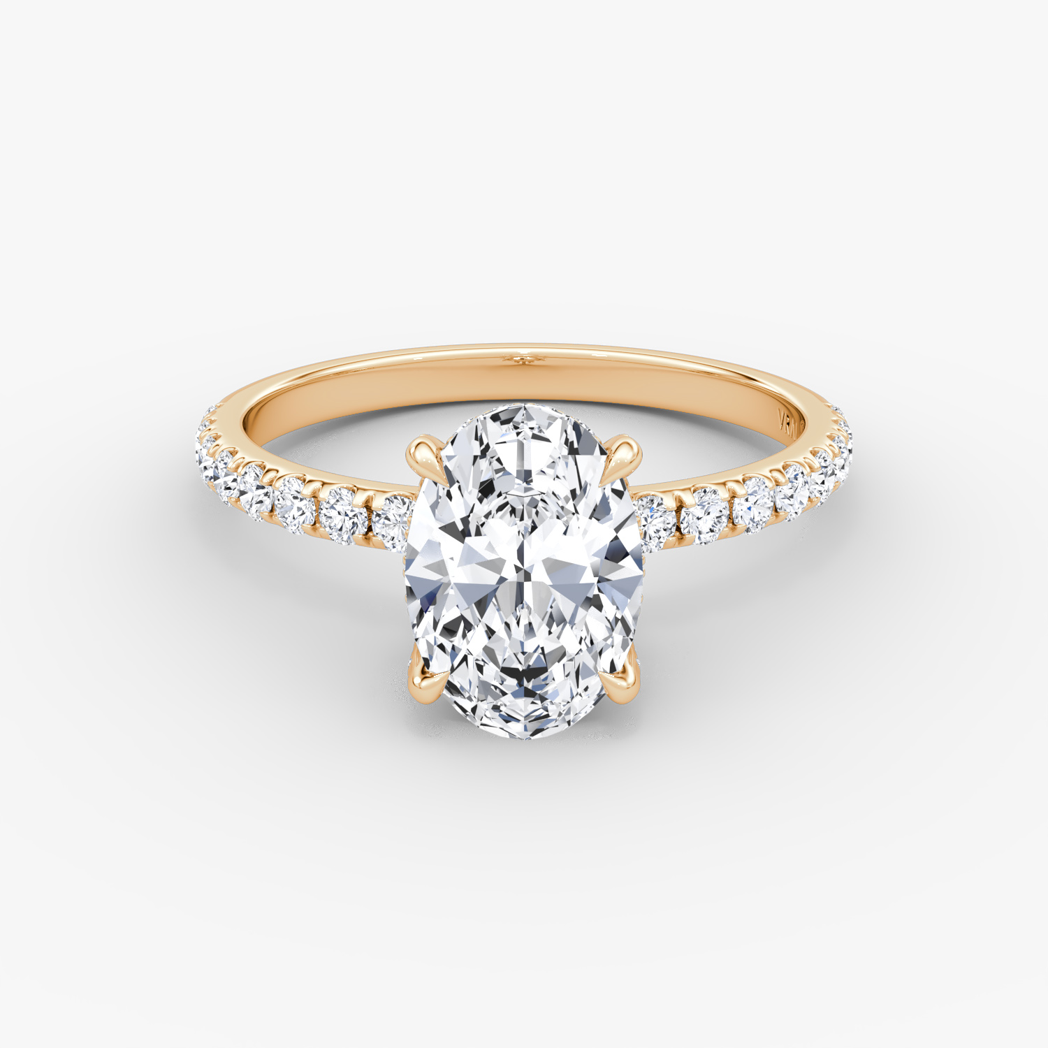 The Classic Hidden Halo | Oval | 14k | Rose Gold | bandAccent: Pavé | bandWidth: large | prongStyle: Pavé | diamondOrientation: vertical | caratWeight: other