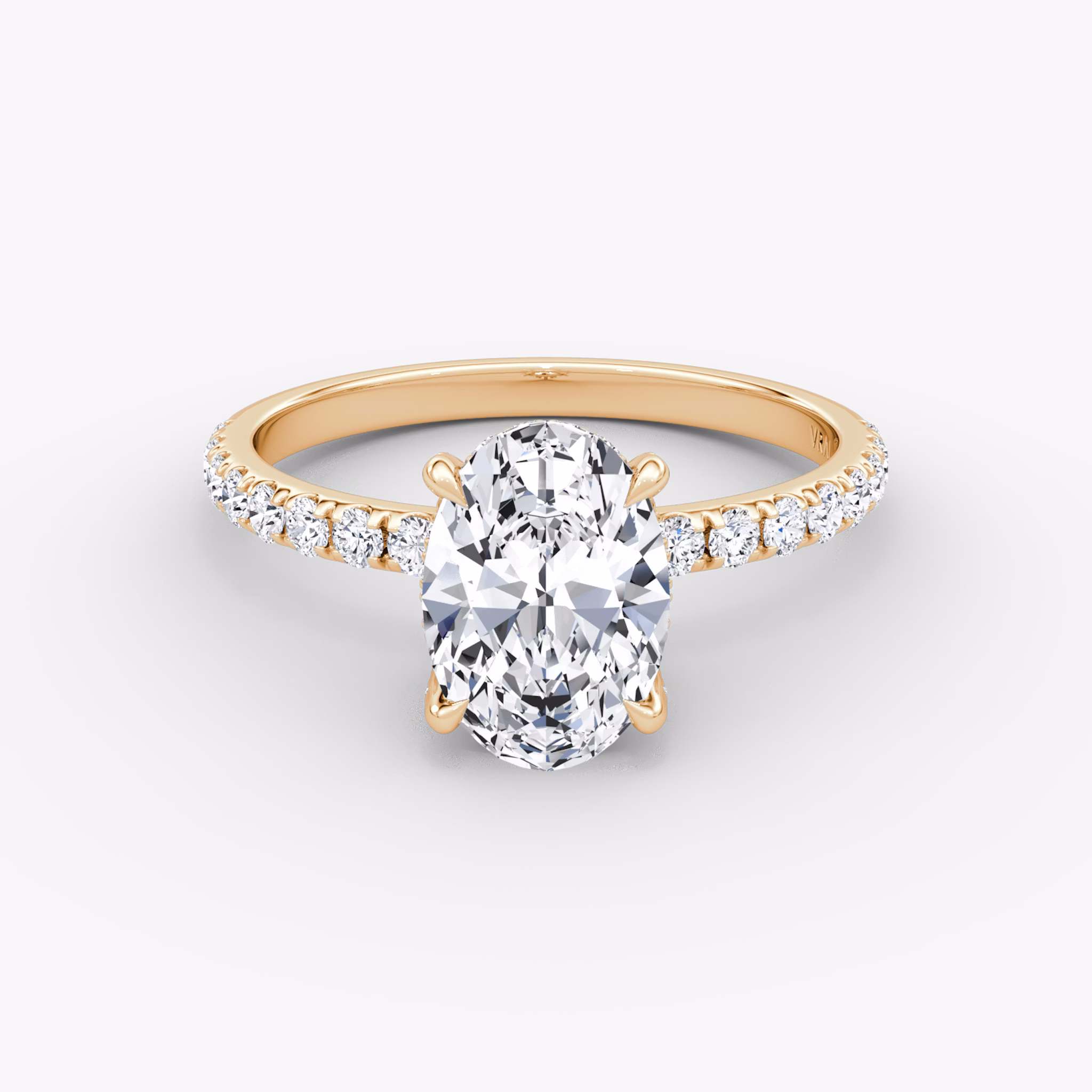 The Classic Hidden Halo | Oval | 14k | Rose Gold | bandAccent: Pavé | bandWidth: large | prongStyle: Pavé | diamondOrientation: vertical | caratWeight: other