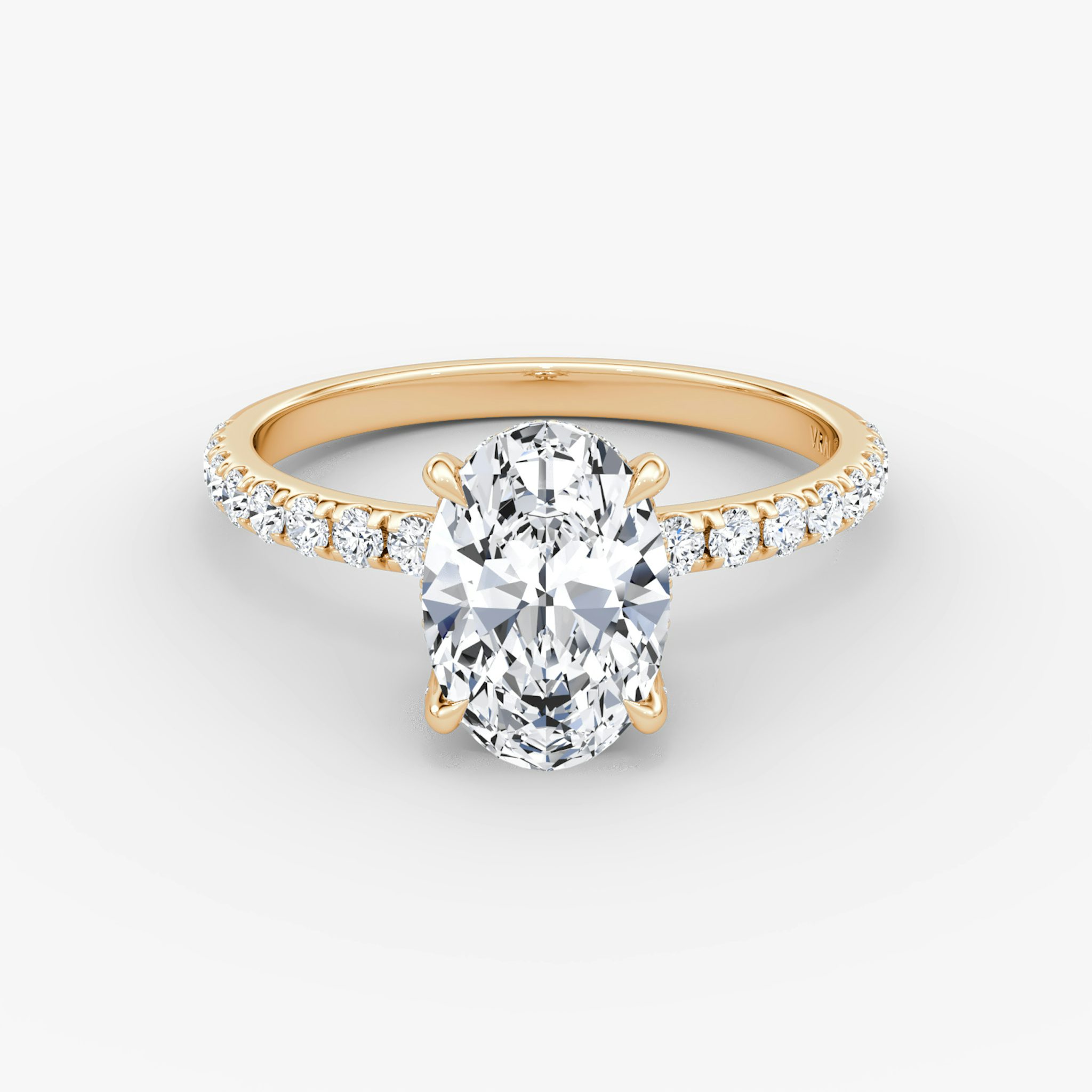 The Classic Hidden Halo | Oval | 14k | Rose Gold | bandAccent: Pavé | bandWidth: large | prongStyle: Pavé | diamondOrientation: vertical | caratWeight: other