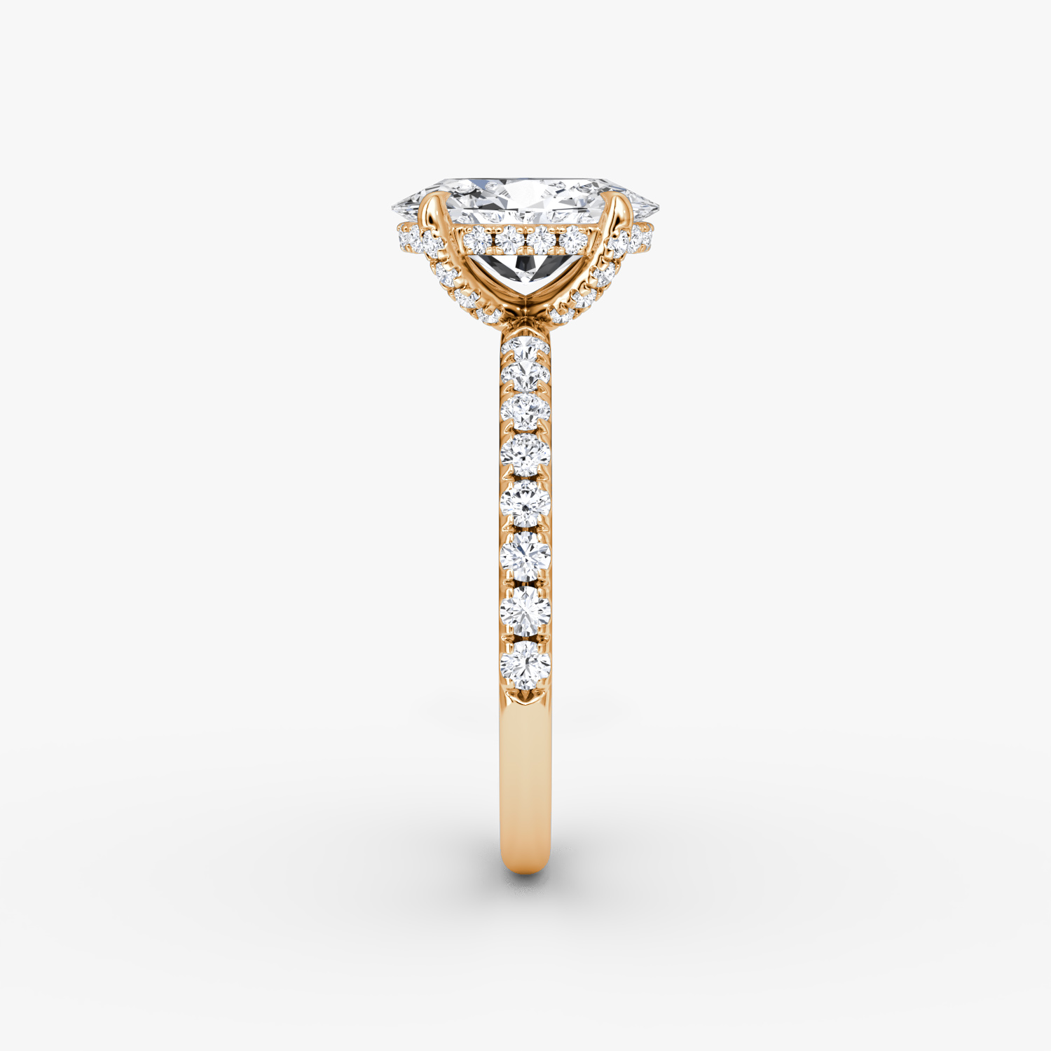 The Classic Hidden Halo | Oval | 14k | Rose Gold | bandAccent: Pavé | bandWidth: large | prongStyle: Pavé | diamondOrientation: vertical | caratWeight: other