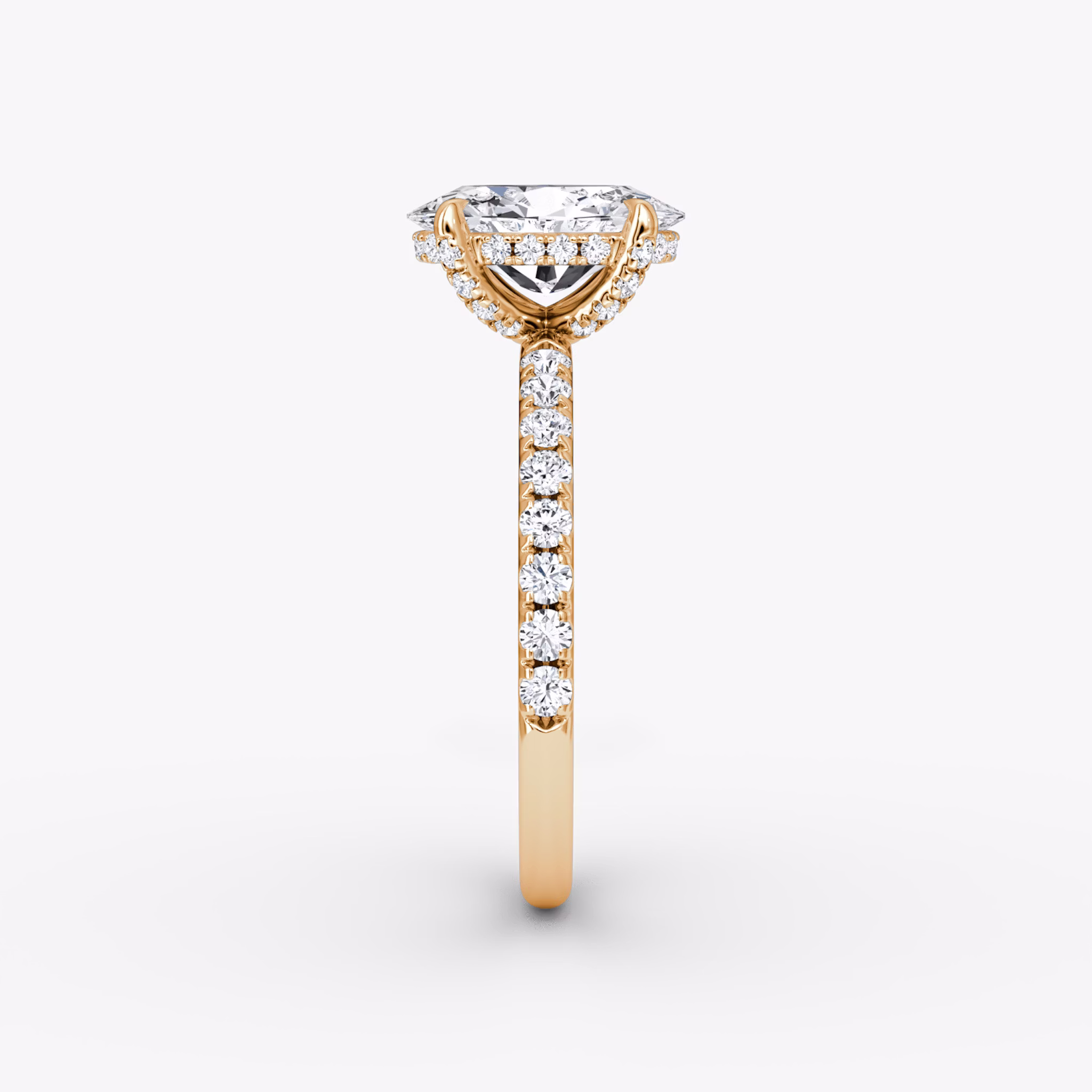 The Classic Hidden Halo | Oval | 14k | Rose Gold | bandAccent: Pavé | bandWidth: large | prongStyle: Pavé | diamondOrientation: vertical | caratWeight: other