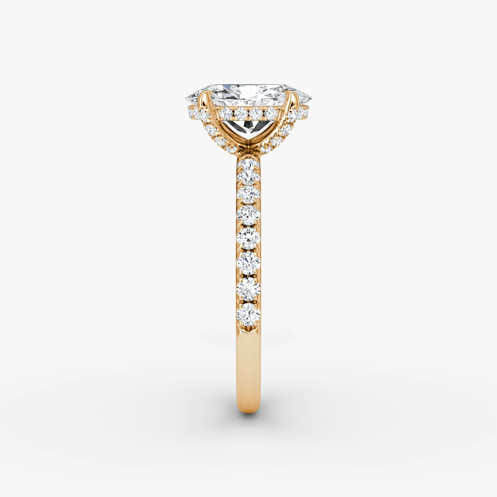 The Classic Hidden Halo | Oval | 14k | Rose Gold | bandAccent: Pavé | bandWidth: large | prongStyle: Pavé | diamondOrientation: vertical | caratWeight: other
