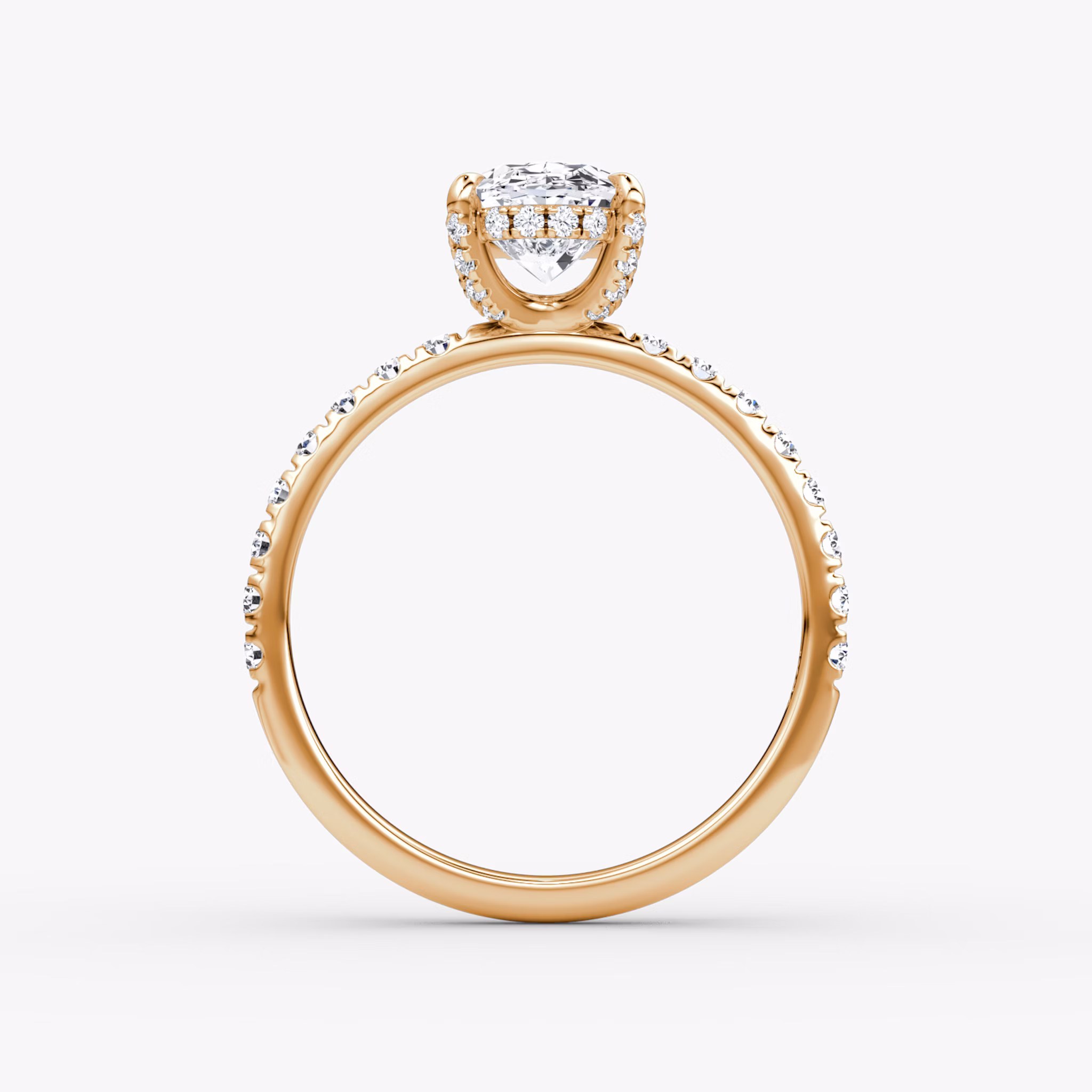 The Classic Hidden Halo | Oval | 14k | Rose Gold | bandAccent: Pavé | bandWidth: large | prongStyle: Pavé | diamondOrientation: vertical | caratWeight: other
