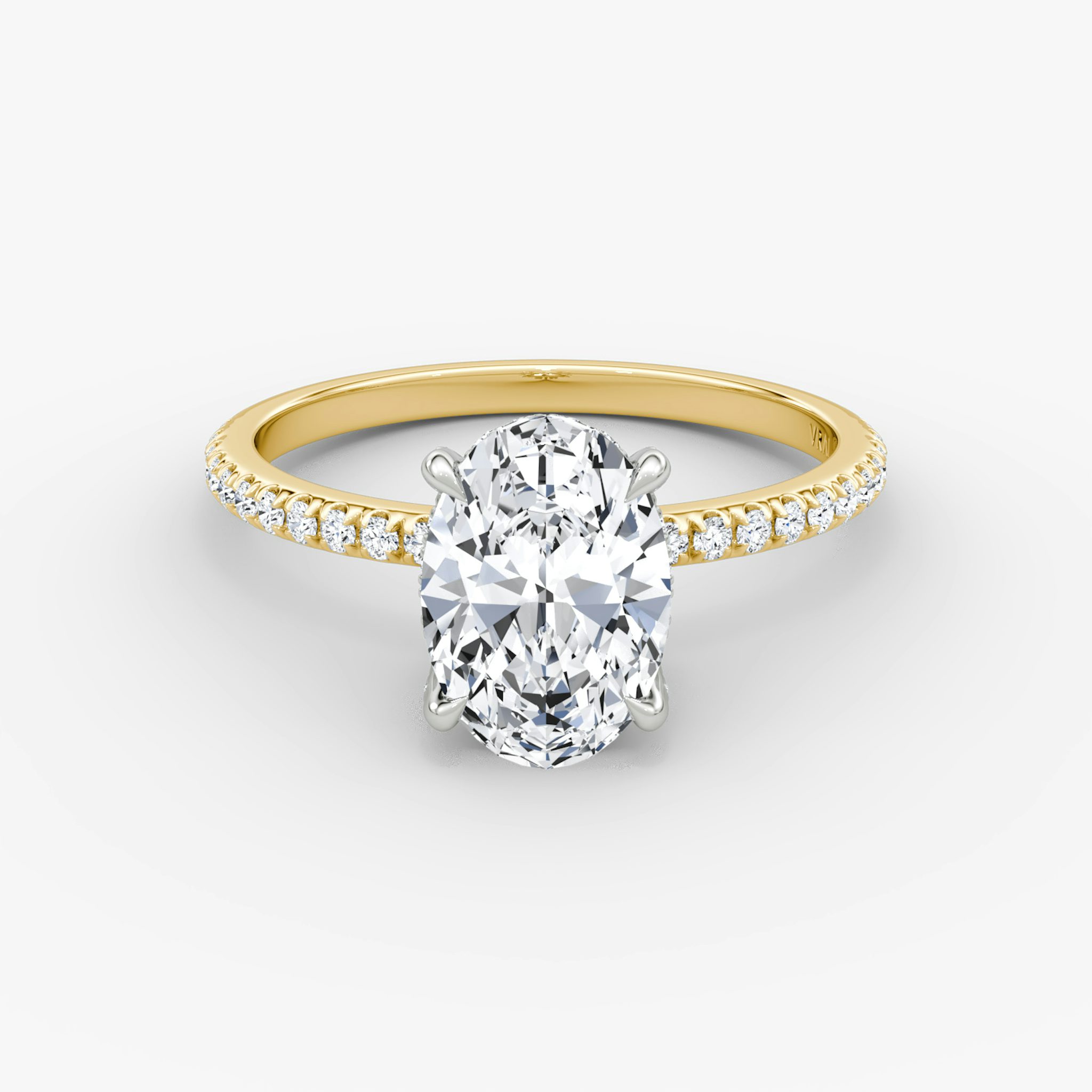 The Classic Hidden Halo | Oval | 18k | Yellow Gold and Platinum | bandAccent: Pavé | bandWidth: standard | prongStyle: Pavé | diamondOrientation: vertical | caratWeight: other