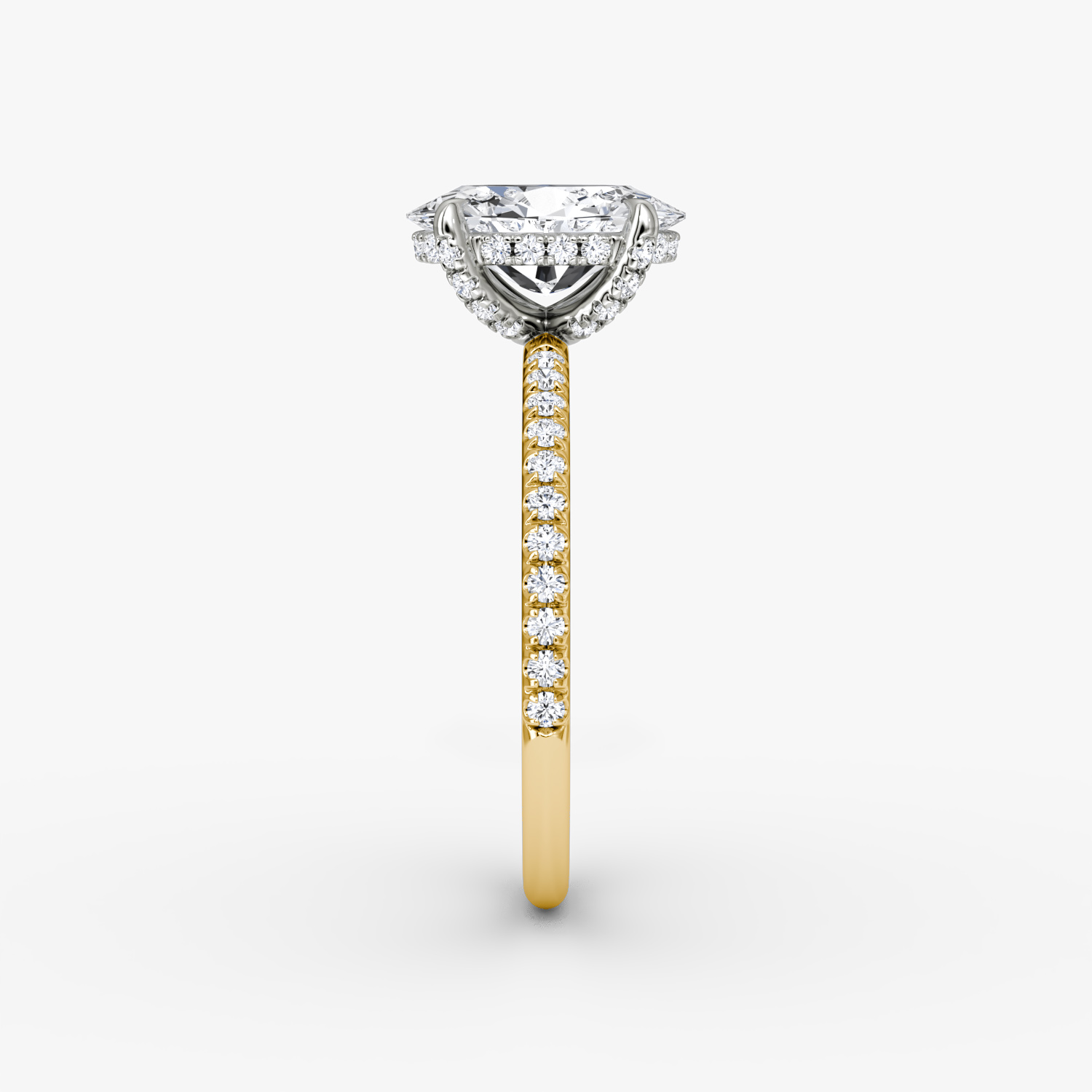 The Classic Hidden Halo | Oval | 18k | Yellow Gold and Platinum | bandAccent: Pavé | bandWidth: standard | prongStyle: Pavé | diamondOrientation: vertical | caratWeight: other